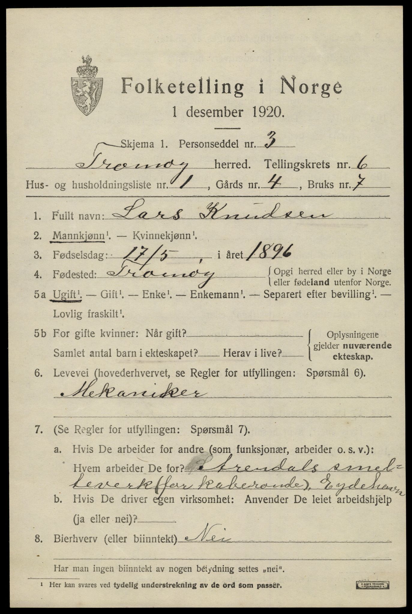 SAK, 1920 census for Tromøy, 1920, p. 4435