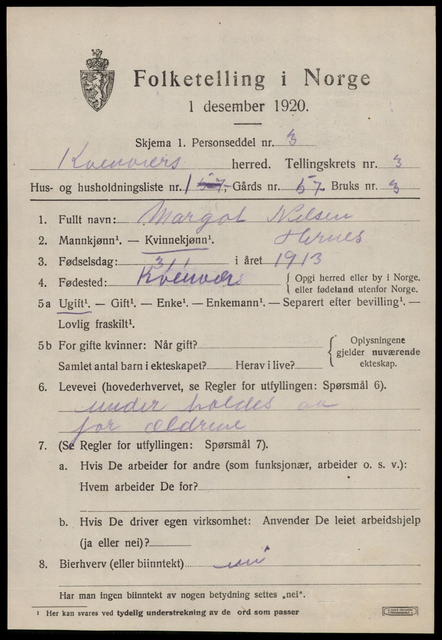 SAT, 1920 census for Kvenvær, 1920, p. 992