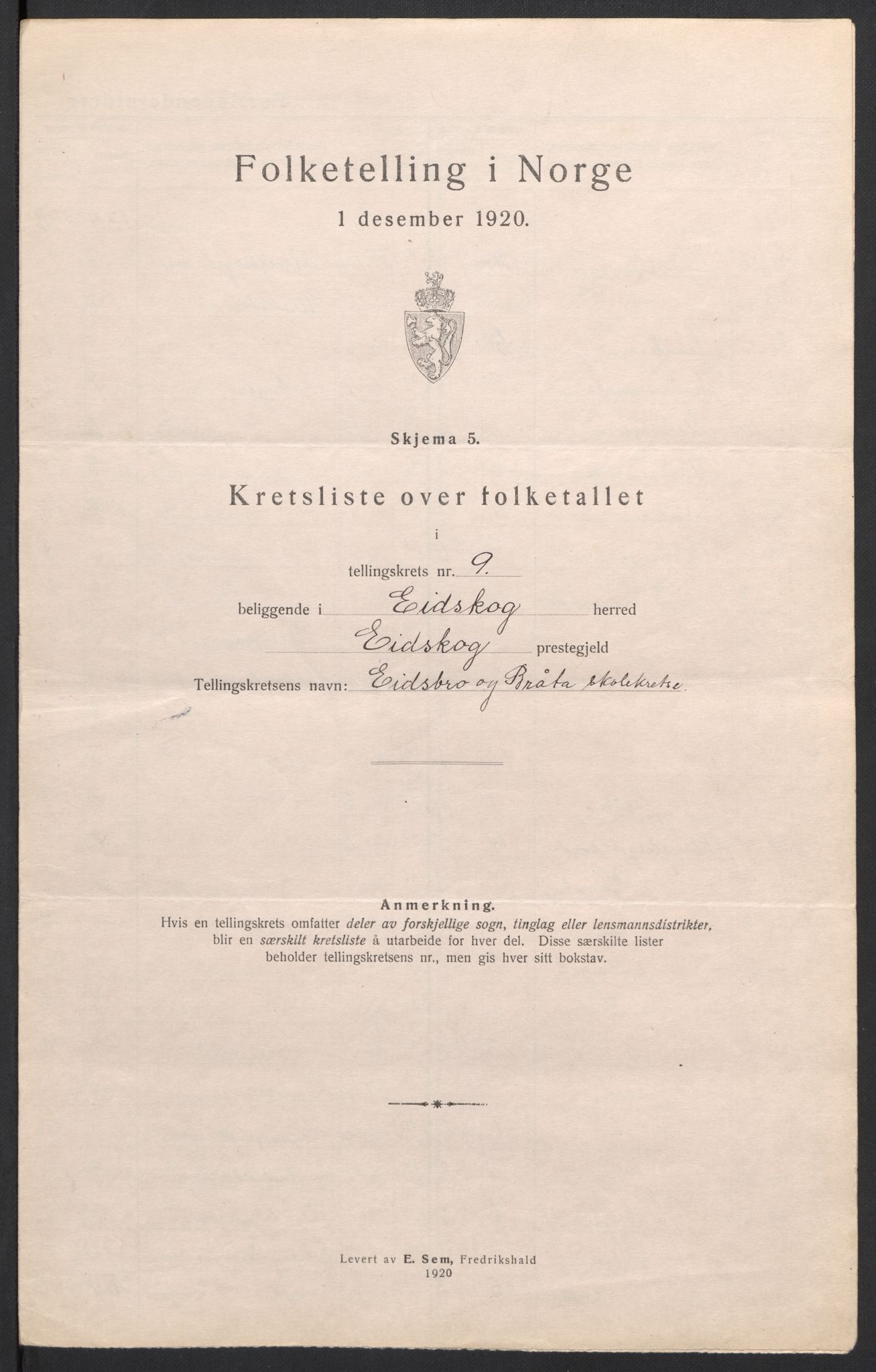 SAH, 1920 census for Eidskog, 1920, p. 43