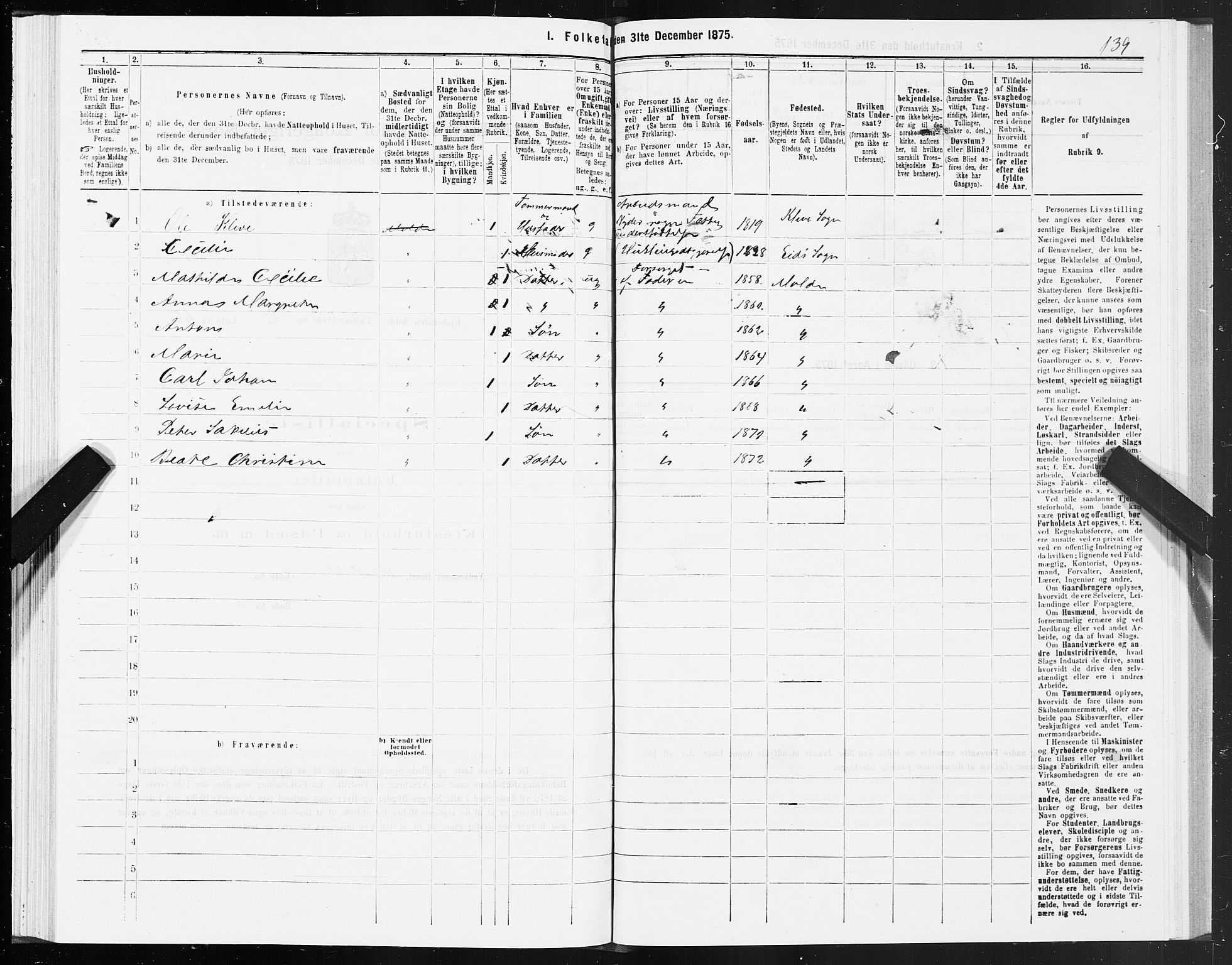 SAT, 1875 census for 1502P Molde, 1875, p. 1139