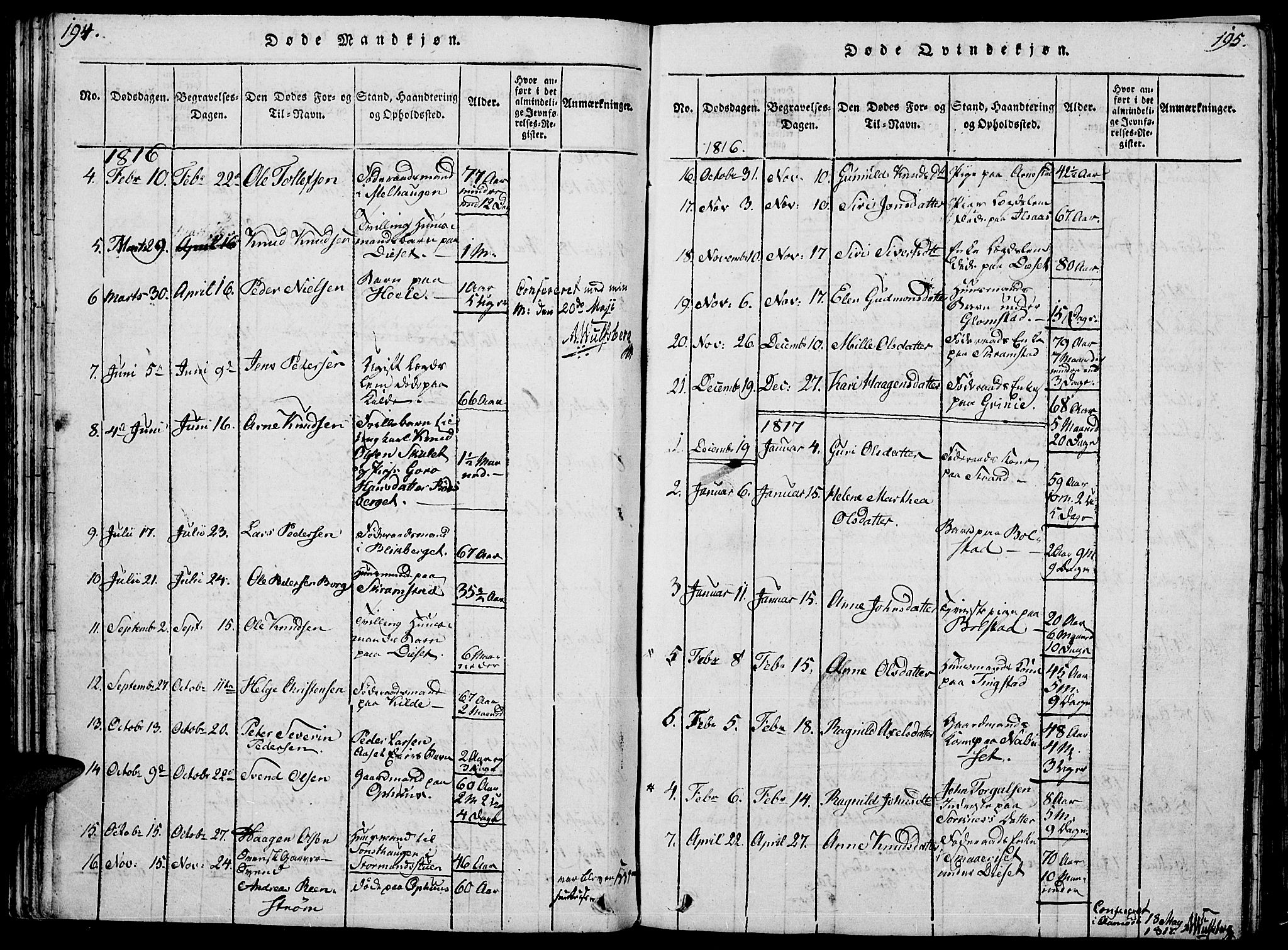 Åmot prestekontor, Hedmark, SAH/PREST-056/H/Ha/Hab/L0001: Parish register (copy) no. 1, 1815-1847, p. 194-195