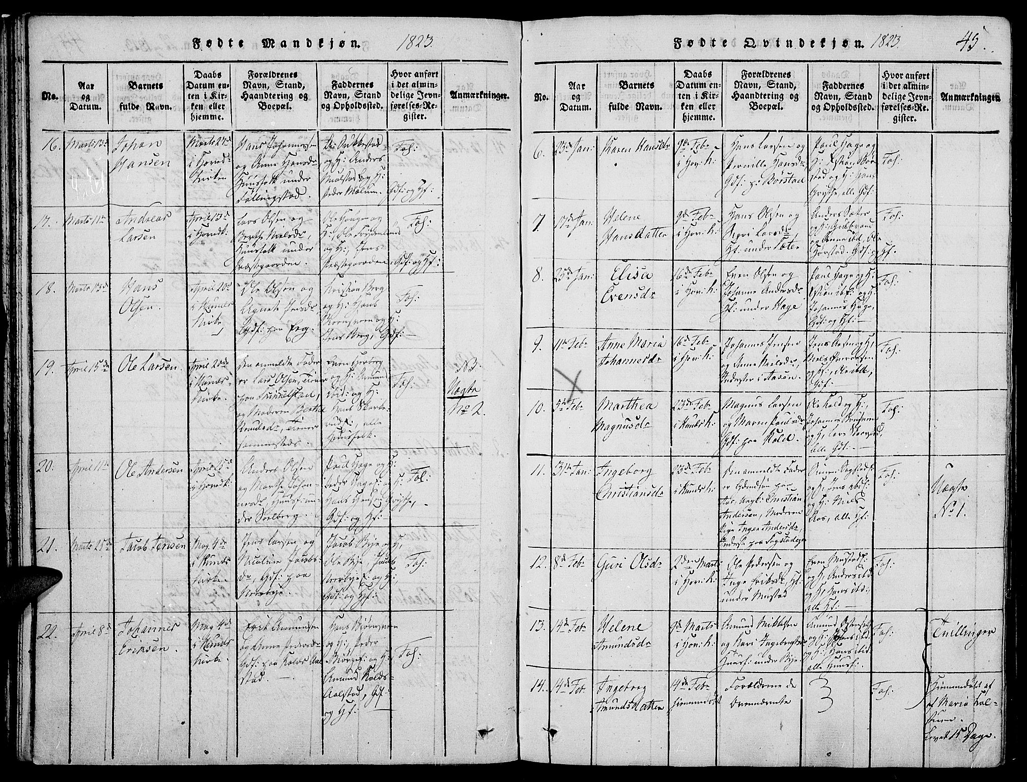 Vardal prestekontor, SAH/PREST-100/H/Ha/Haa/L0004: Parish register (official) no. 4, 1814-1831, p. 45