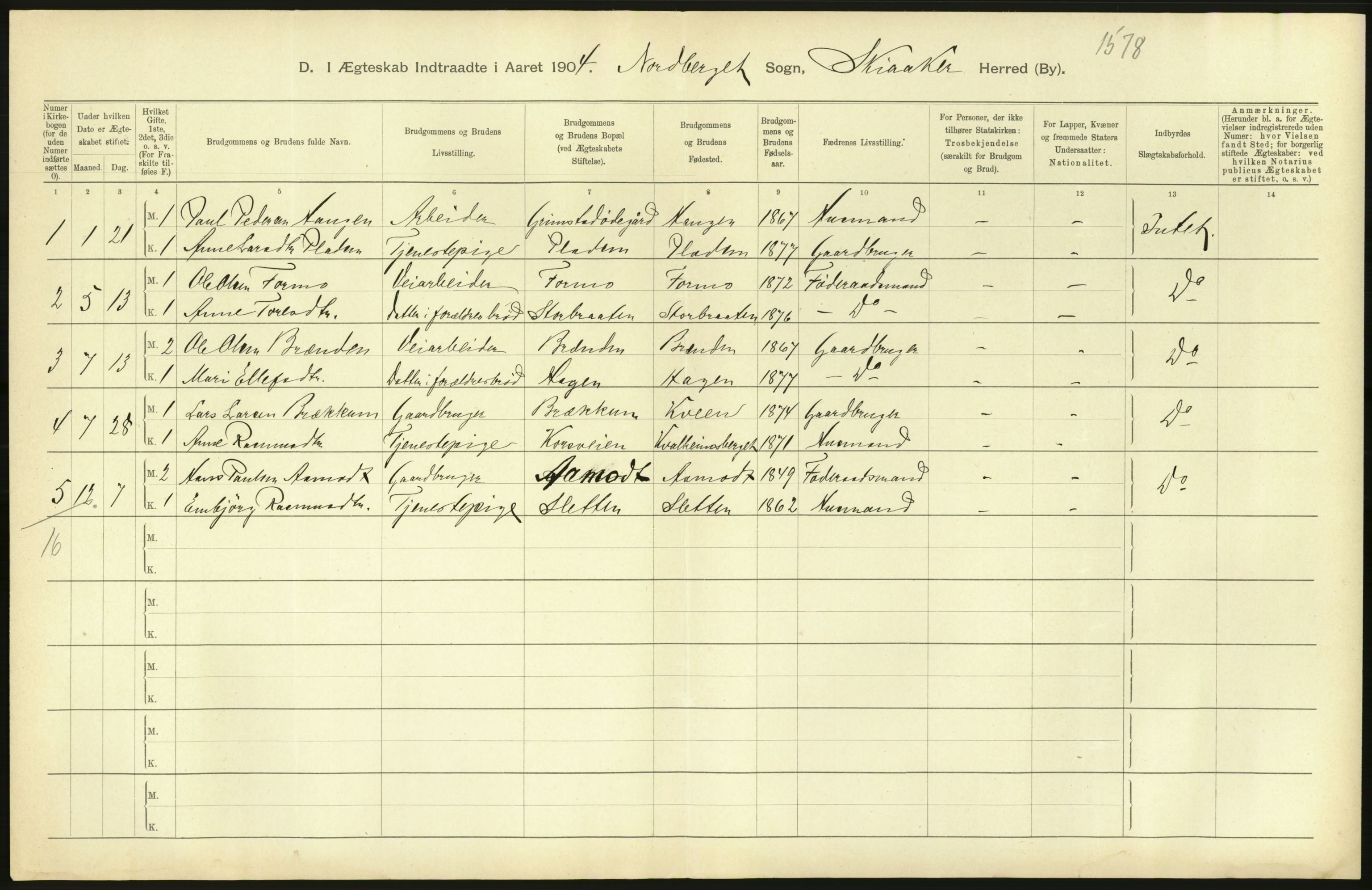 Statistisk sentralbyrå, Sosiodemografiske emner, Befolkning, AV/RA-S-2228/D/Df/Dfa/Dfab/L0006: Kristians amt: Fødte, gifte, døde, 1904, p. 824