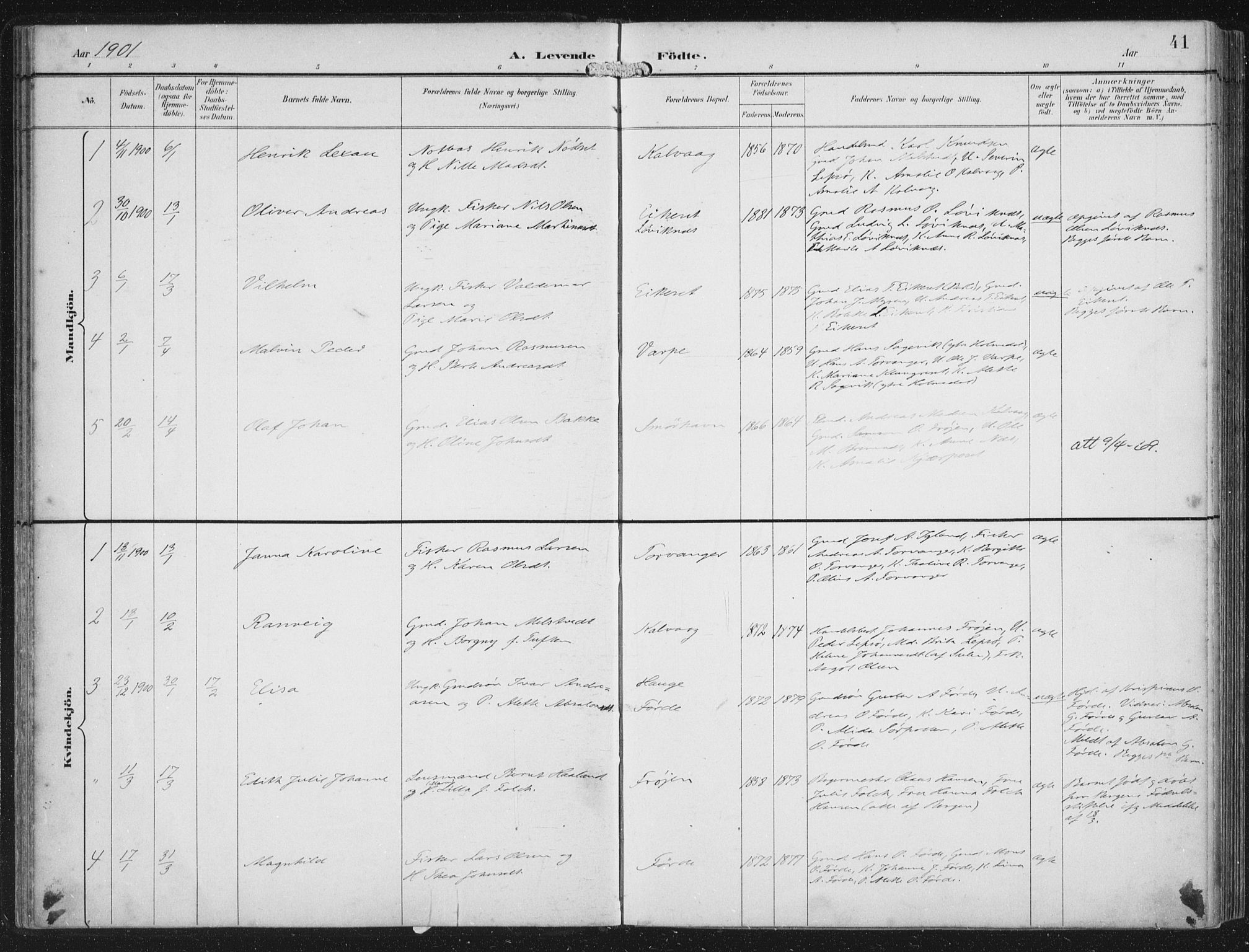 Bremanger sokneprestembete, SAB/A-82201/H/Haa/Haab/L0002: Parish register (official) no. B  2, 1896-1908, p. 41