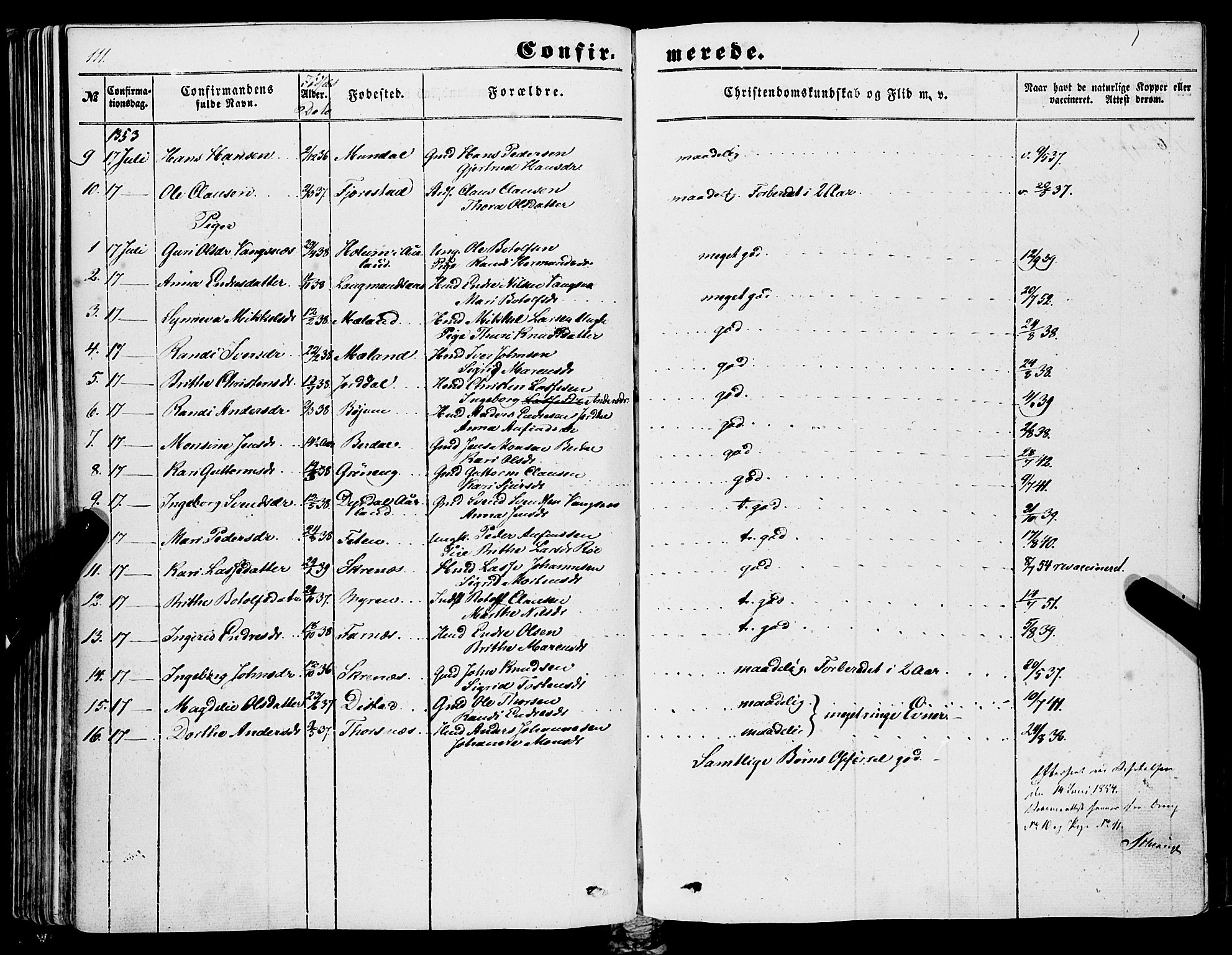 Balestrand sokneprestembete, AV/SAB-A-79601/H/Haa/Haaa/L0002: Parish register (official) no. A 2, 1847-1866, p. 111