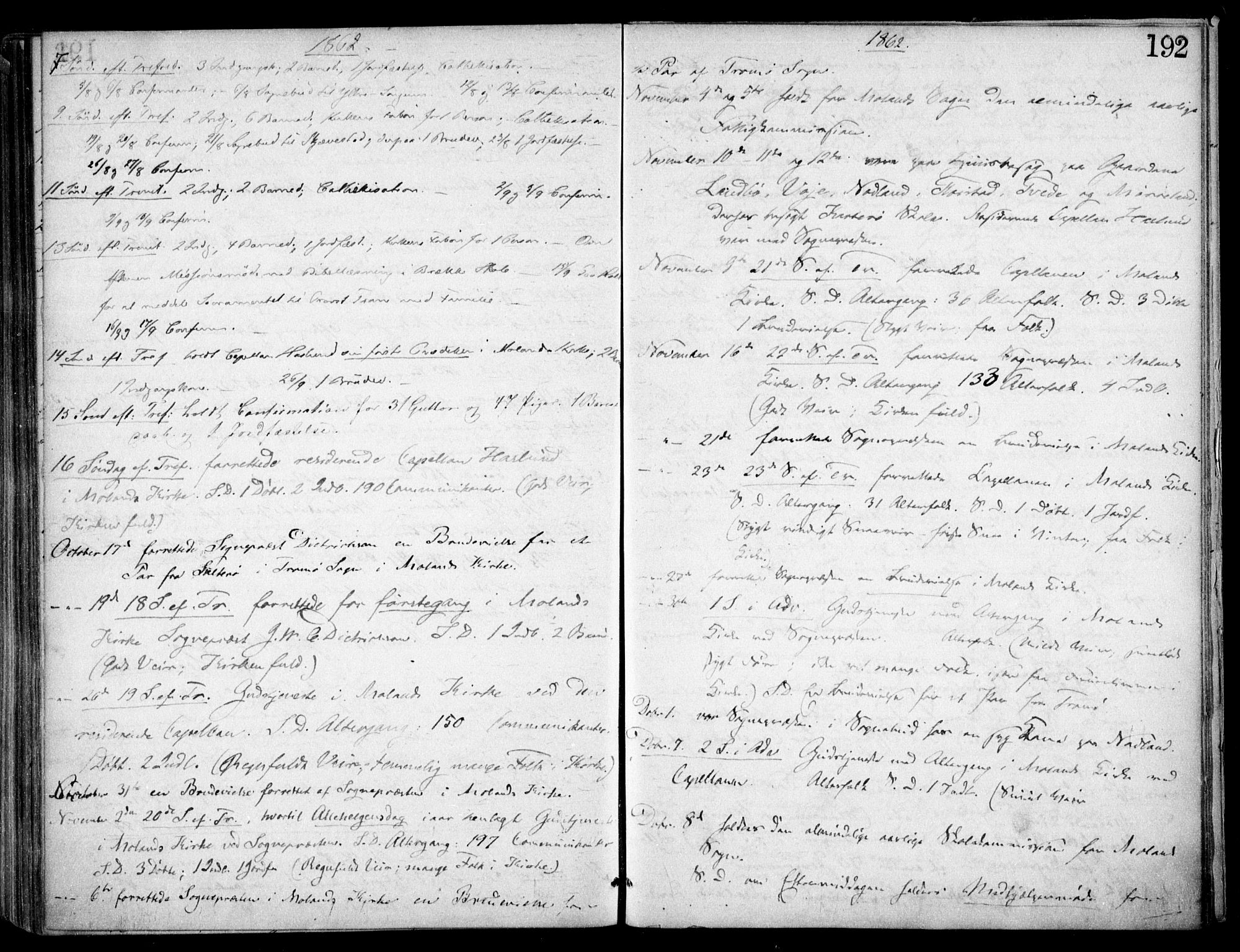 Austre Moland sokneprestkontor, SAK/1111-0001/F/Fa/Faa/L0008: Parish register (official) no. A 8, 1858-1868, p. 192