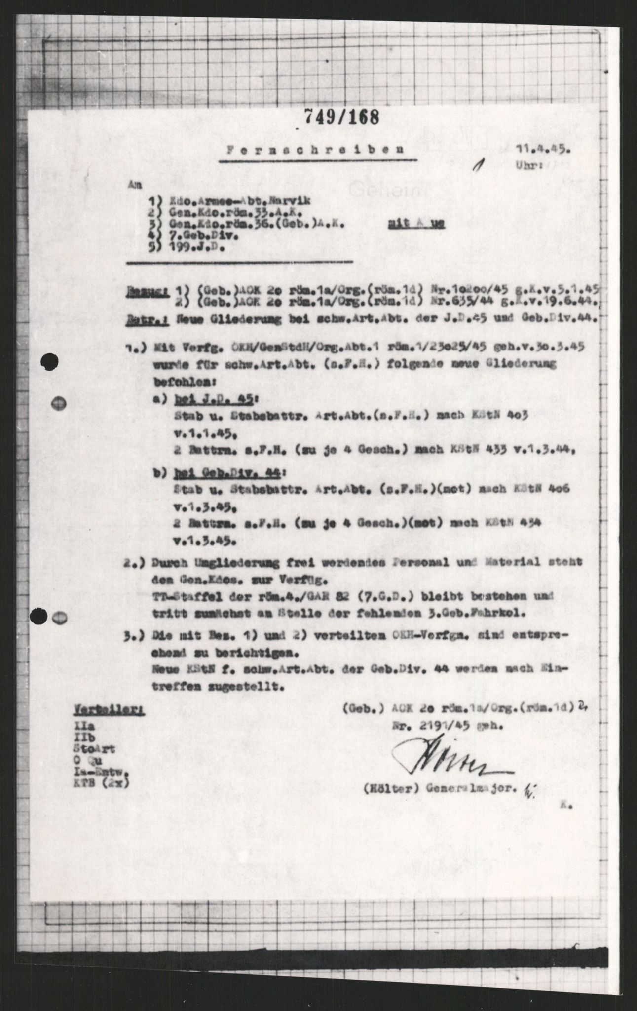 Forsvarets Overkommando. 2 kontor. Arkiv 11.4. Spredte tyske arkivsaker, AV/RA-RAFA-7031/D/Dar/Dara/L0009: Krigsdagbøker for 20. Gebirgs-Armee-Oberkommando (AOK 20), 1940-1945, p. 196