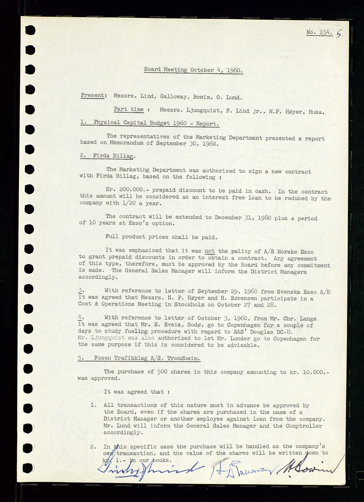 Pa 0982 - Esso Norge A/S, SAST/A-100448/A/Aa/L0001/0002: Den administrerende direksjon Board minutes (styrereferater) / Den administrerende direksjon Board minutes (styrereferater), 1960-1961, p. 52