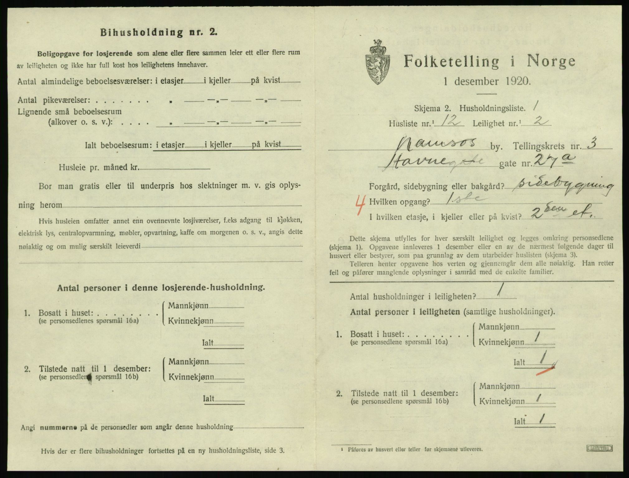 SAT, 1920 census for Namsos, 1920, p. 1171