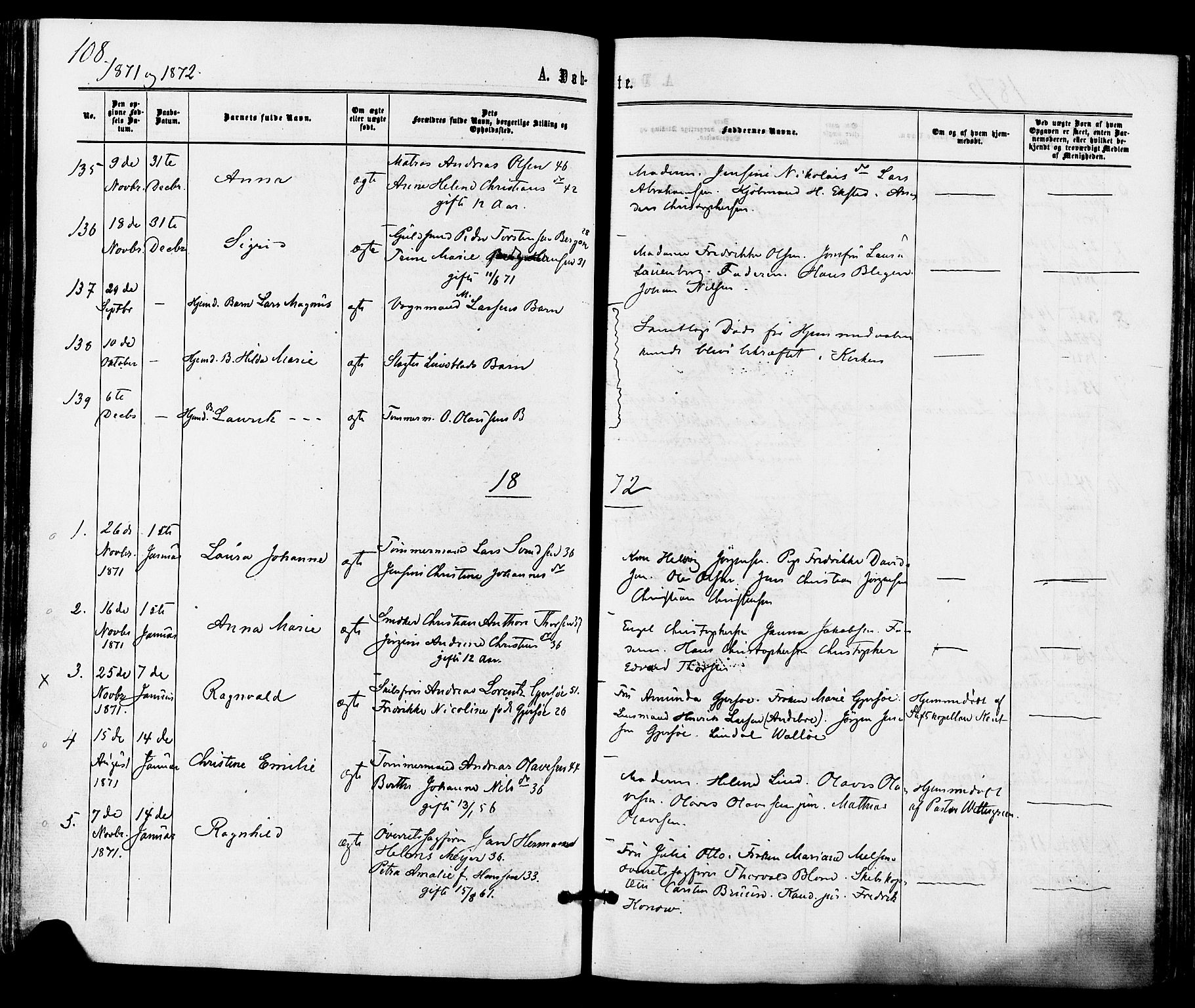 Tønsberg kirkebøker, SAKO/A-330/F/Fa/L0009: Parish register (official) no. I 9, 1865-1873, p. 108