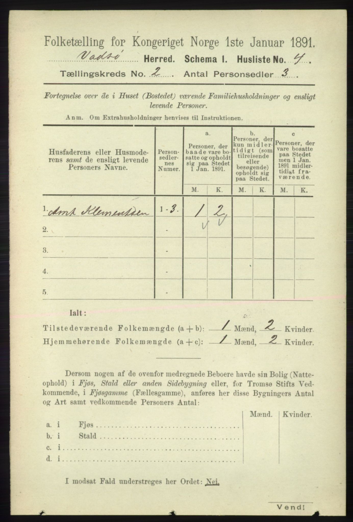 RA, 1891 census for 2029 Vadsø, 1891, p. 407