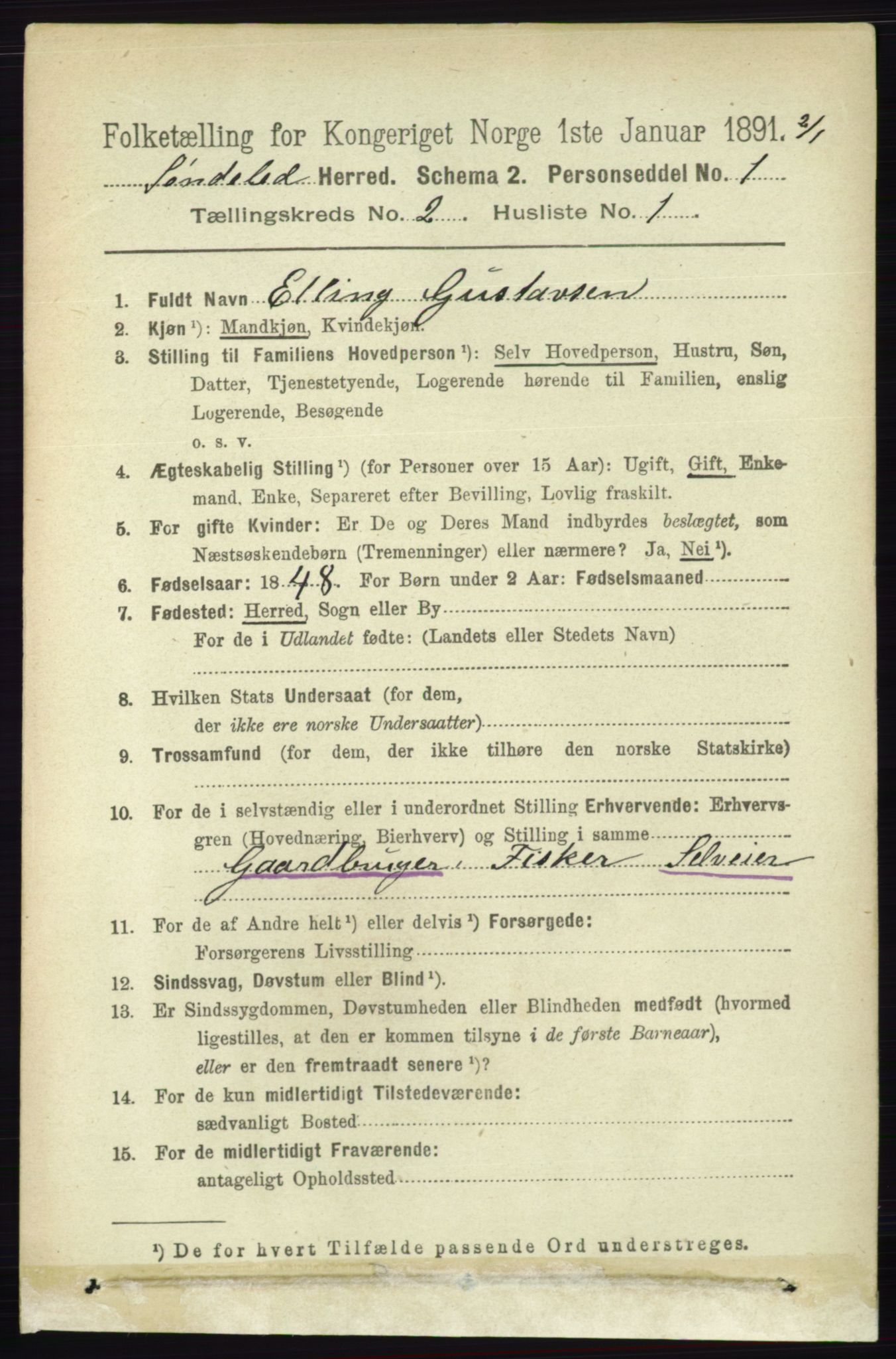 RA, 1891 census for 0913 Søndeled, 1891, p. 383