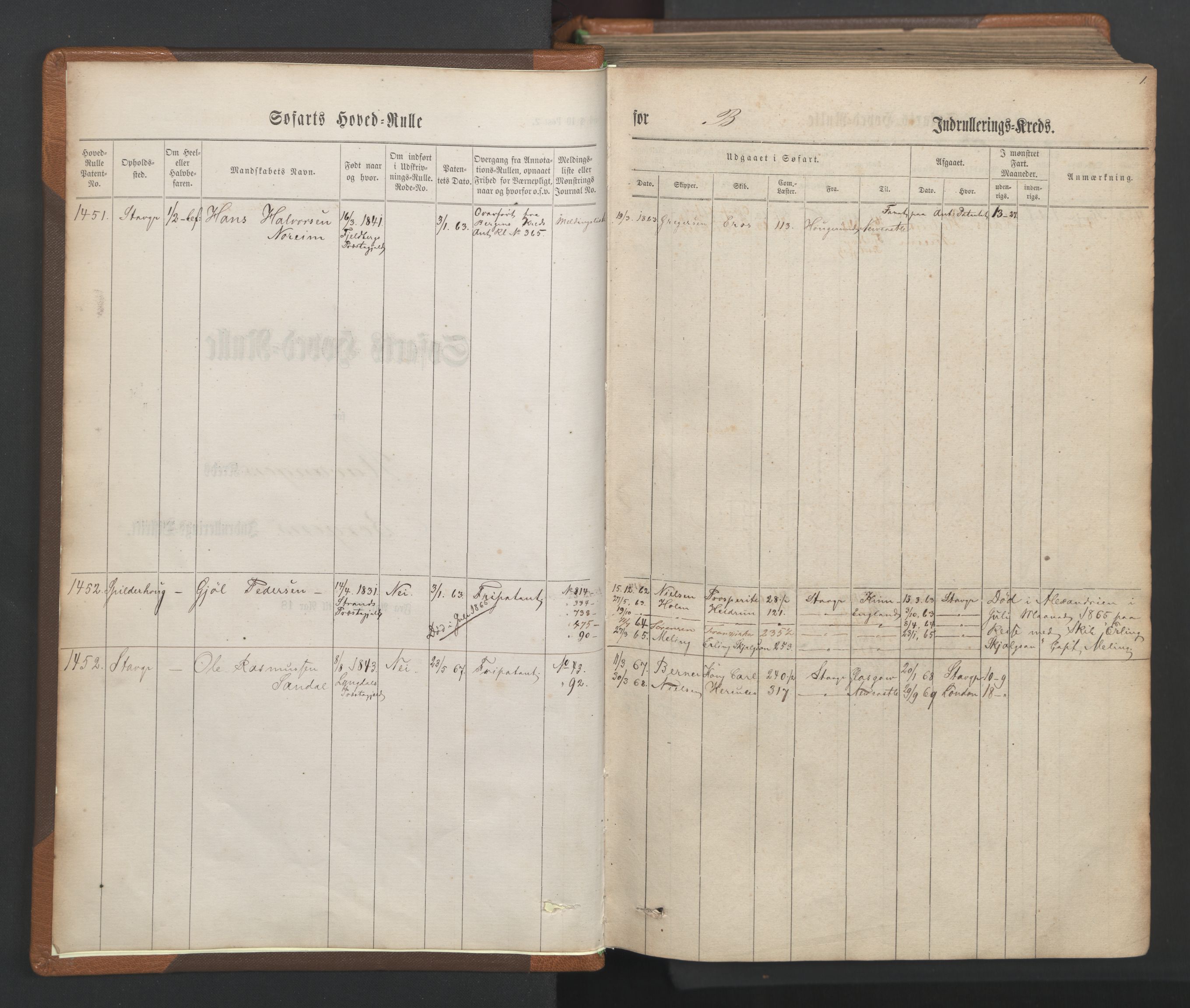 Stavanger sjømannskontor, AV/SAST-A-102006/F/Fb/Fbb/L0003: Sjøfartshovedrulle, patentnr. 1451-2270, 1863, p. 5