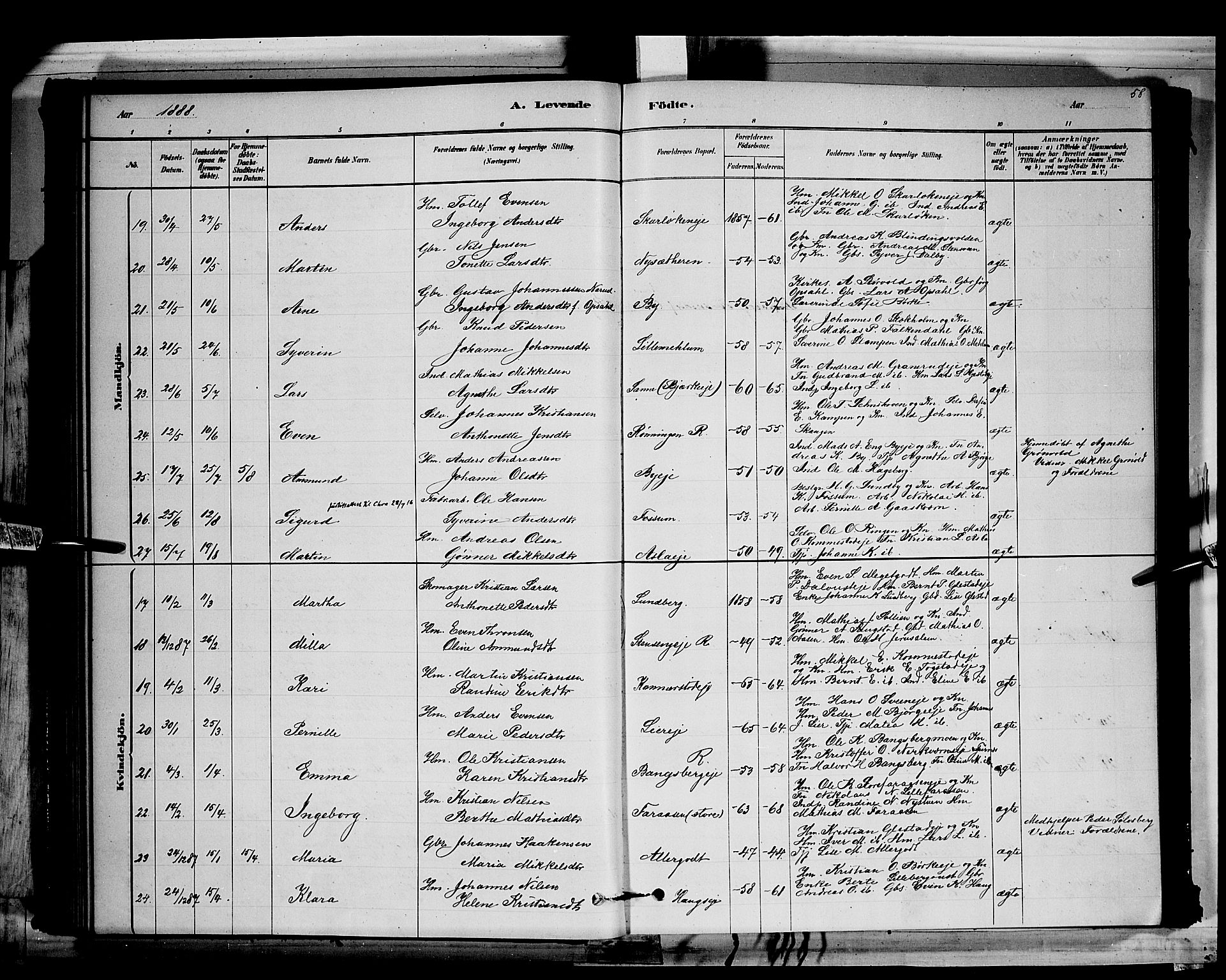Ringsaker prestekontor, AV/SAH-PREST-014/L/La/L0011: Parish register (copy) no. 11, 1879-1890, p. 58