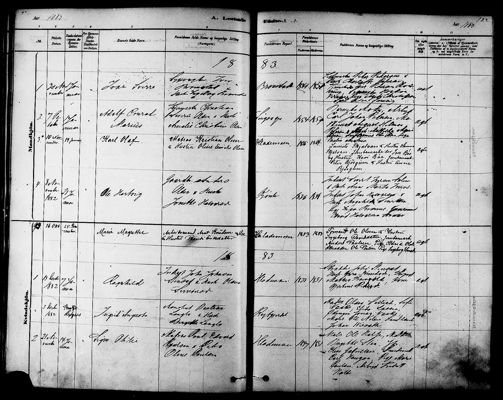 Ministerialprotokoller, klokkerbøker og fødselsregistre - Sør-Trøndelag, SAT/A-1456/606/L0294: Parish register (official) no. 606A09, 1878-1886, p. 122
