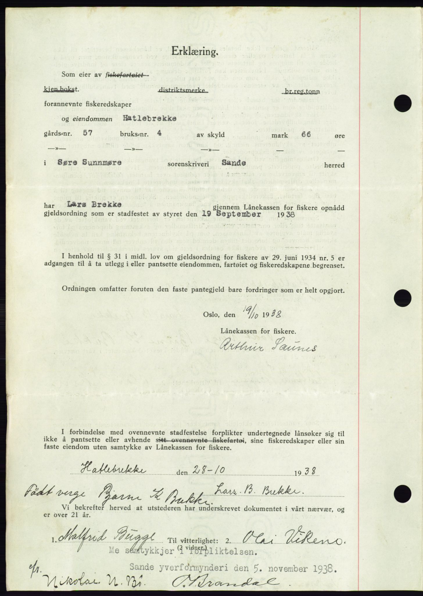 Søre Sunnmøre sorenskriveri, AV/SAT-A-4122/1/2/2C/L0066: Mortgage book no. 60, 1938-1938, Diary no: : 1592/1938