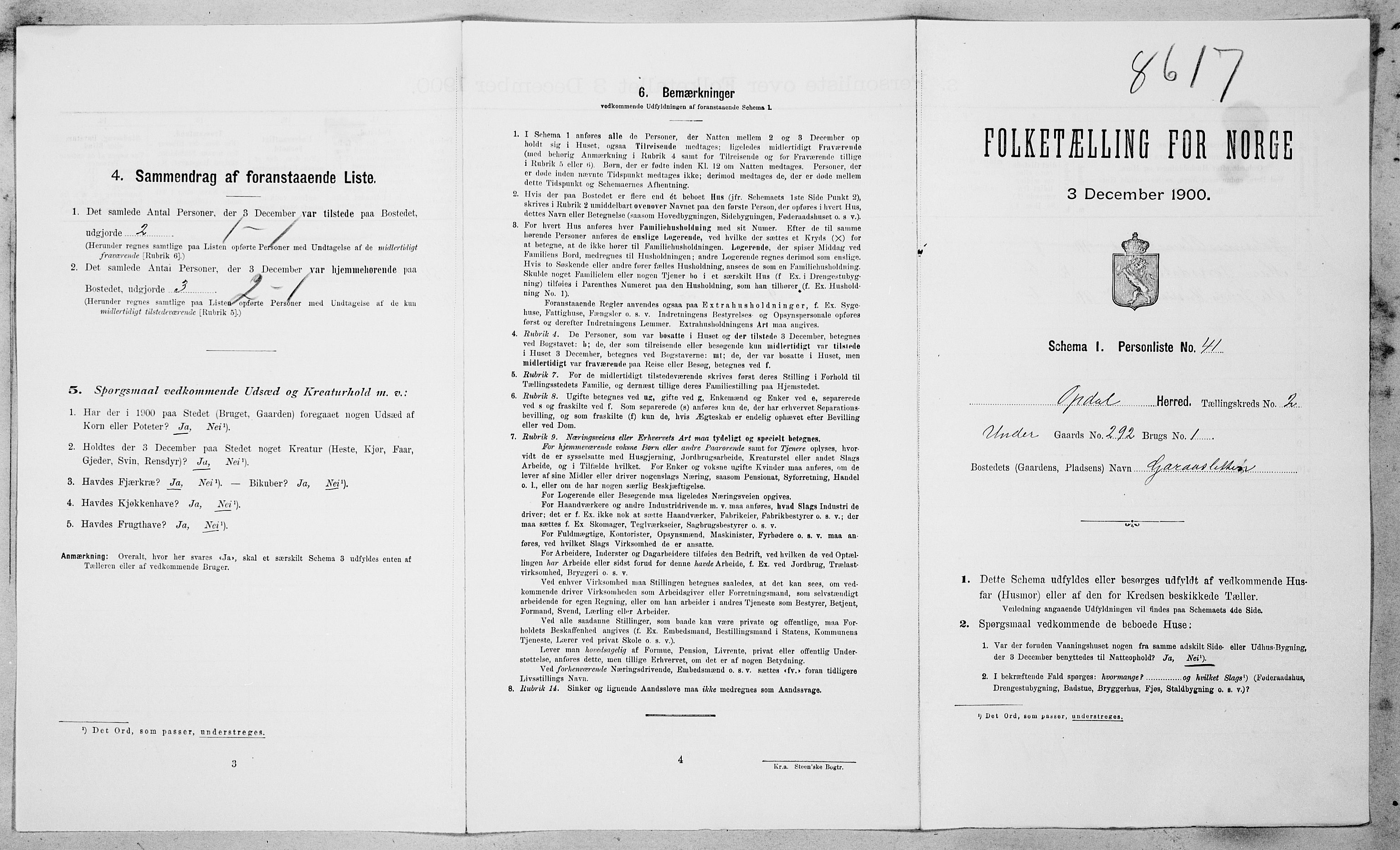 SAT, 1900 census for Oppdal, 1900, p. 262