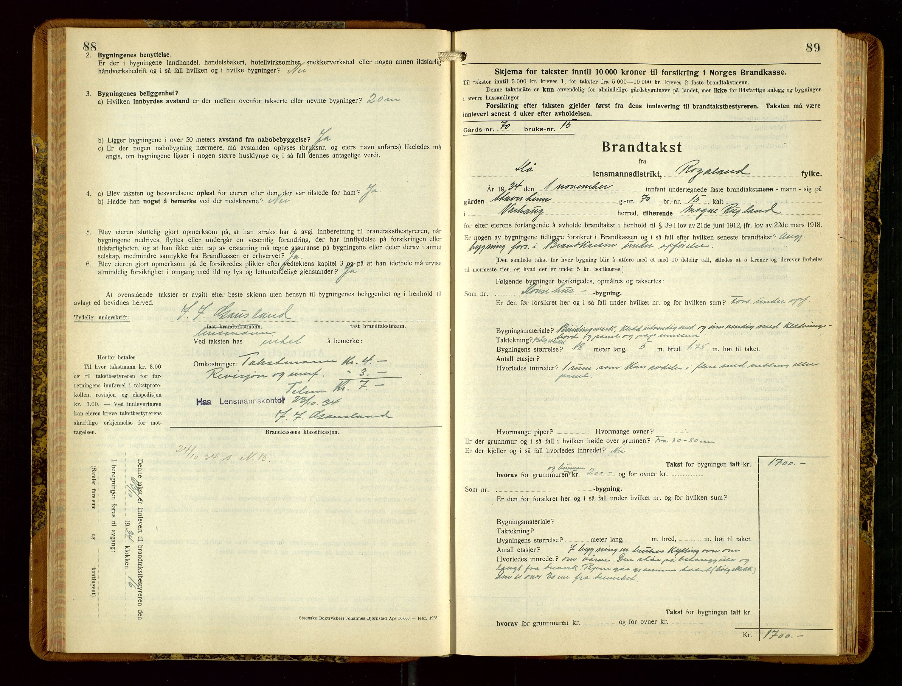 Hå lensmannskontor, AV/SAST-A-100456/Goa/L0006: Takstprotokoll (skjema), 1932-1938, p. 88-89