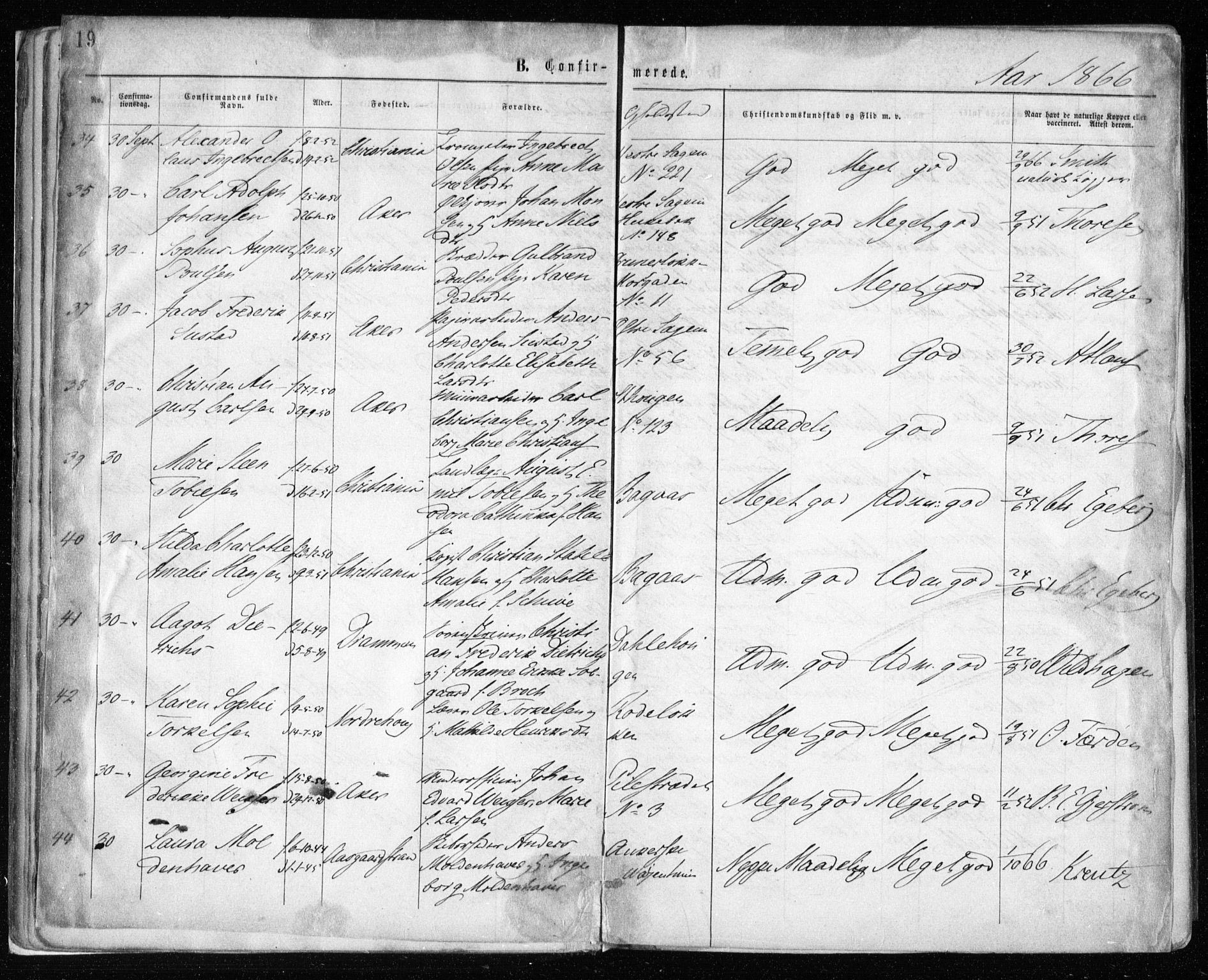 Gamle Aker prestekontor Kirkebøker, AV/SAO-A-10617a/F/L0003: Parish register (official) no. 3, 1865-1873, p. 19