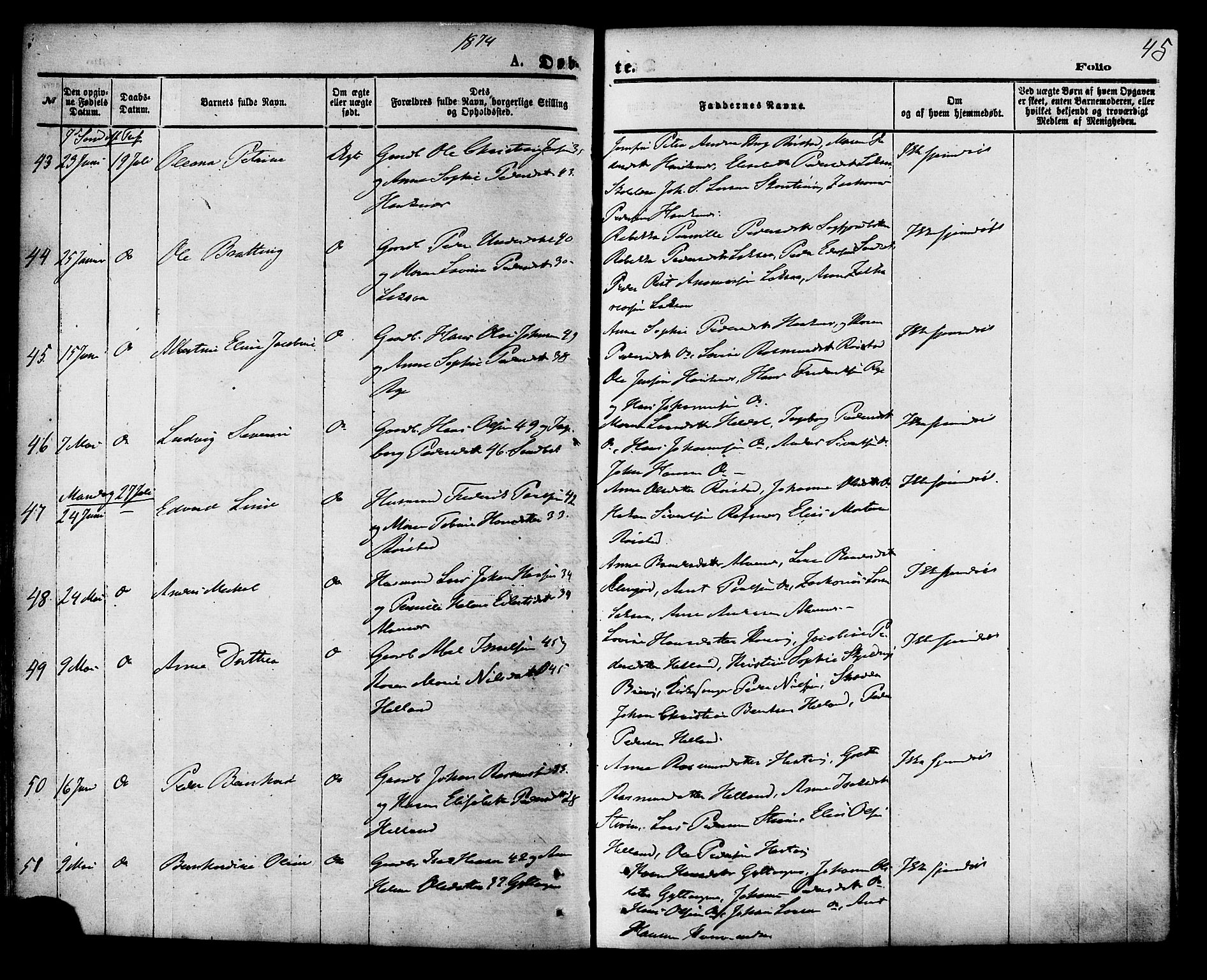 Ministerialprotokoller, klokkerbøker og fødselsregistre - Nordland, AV/SAT-A-1459/853/L0771: Parish register (official) no. 853A10, 1870-1881, p. 45