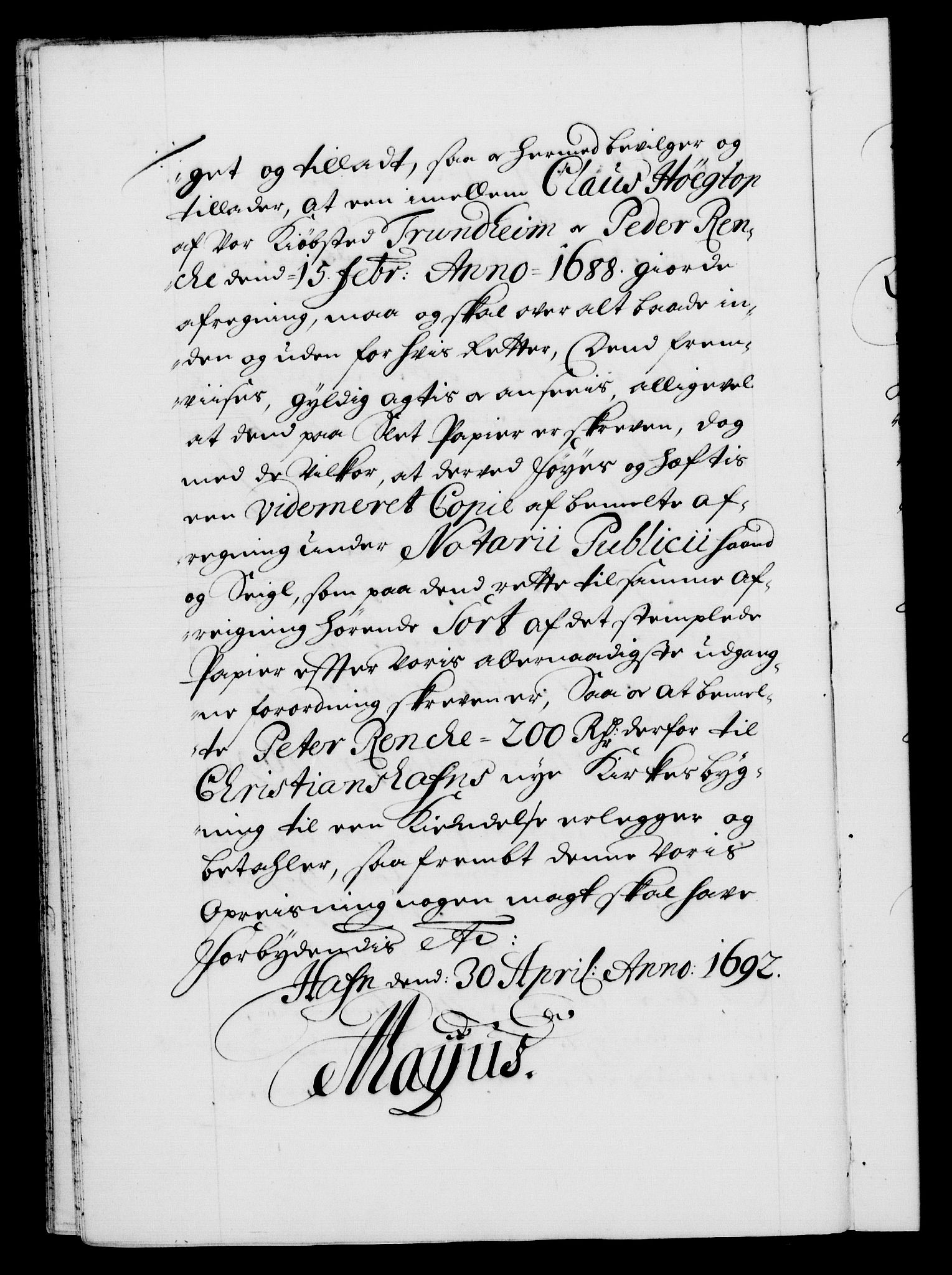 Danske Kanselli 1572-1799, RA/EA-3023/F/Fc/Fca/Fcaa/L0016: Norske registre (mikrofilm), 1692-1697, p. 22b