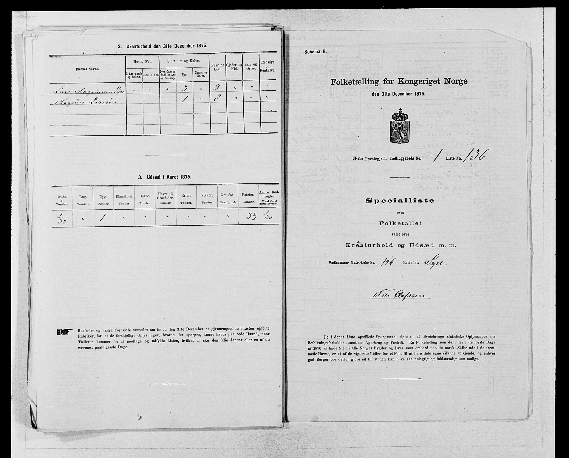 SAB, 1875 census for 1233P Ulvik, 1875, p. 299