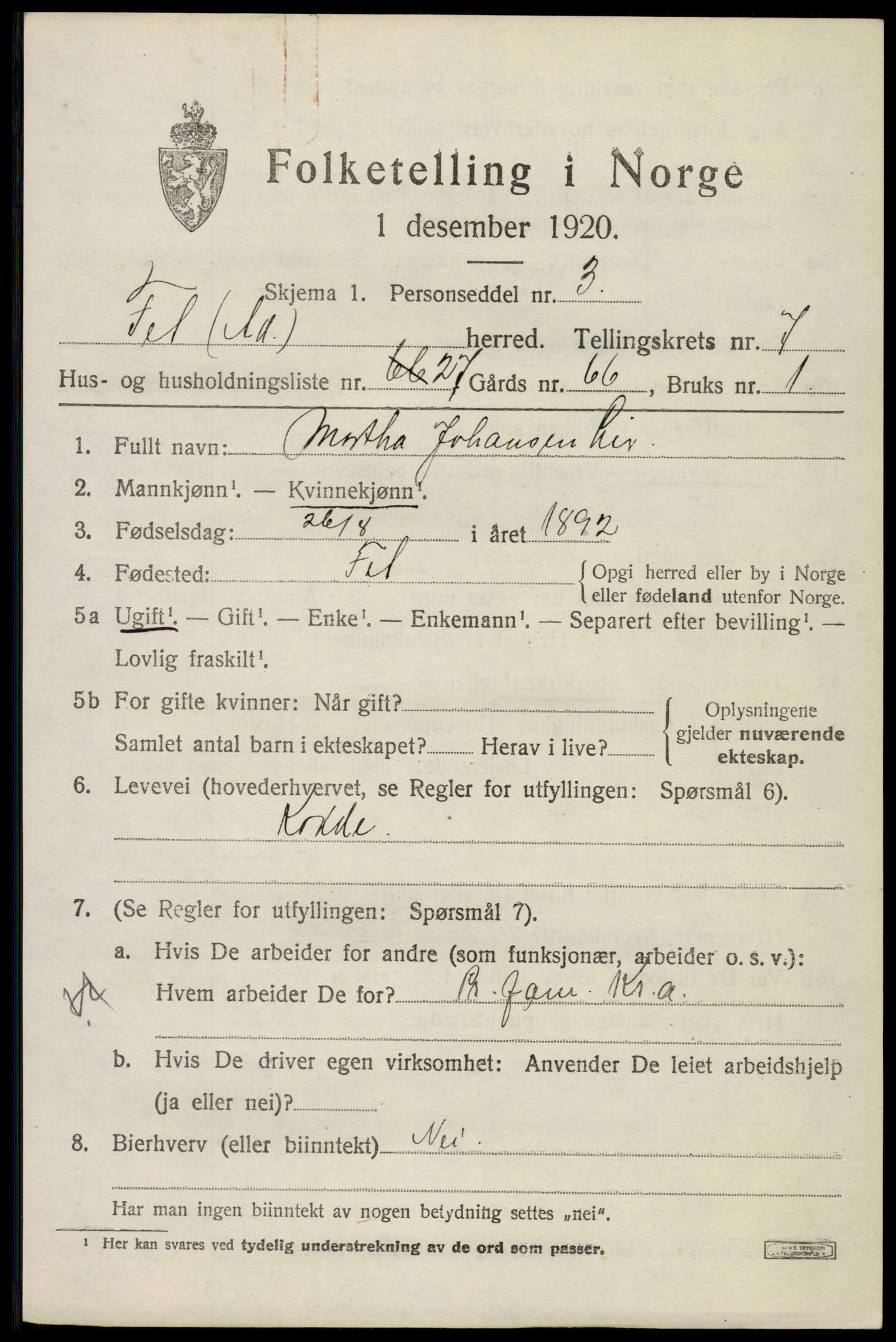 SAO, 1920 census for Fet, 1920, p. 8300