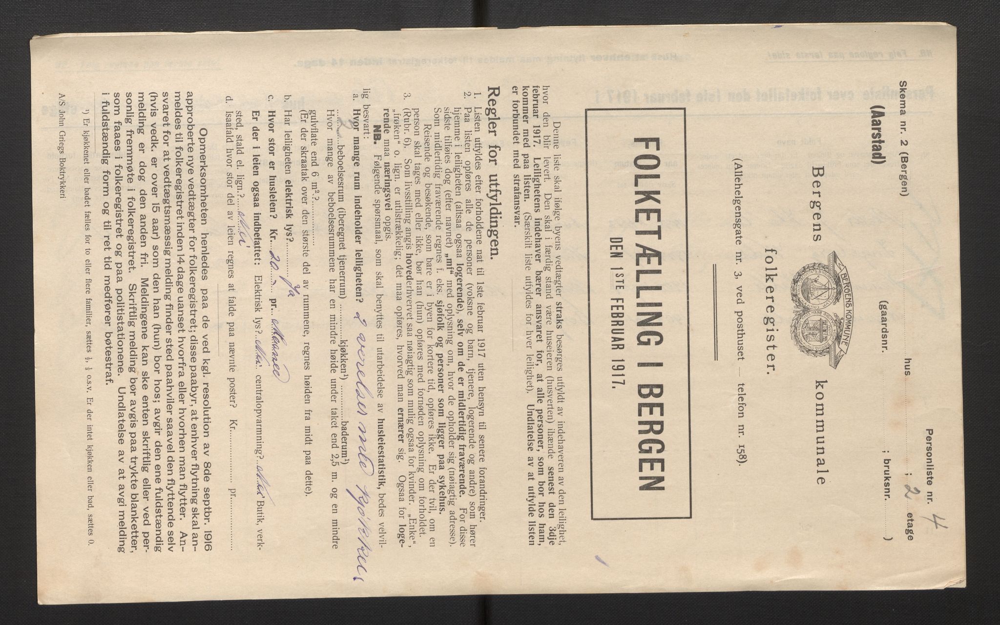 SAB, Municipal Census 1917 for Bergen, 1917, p. 49485