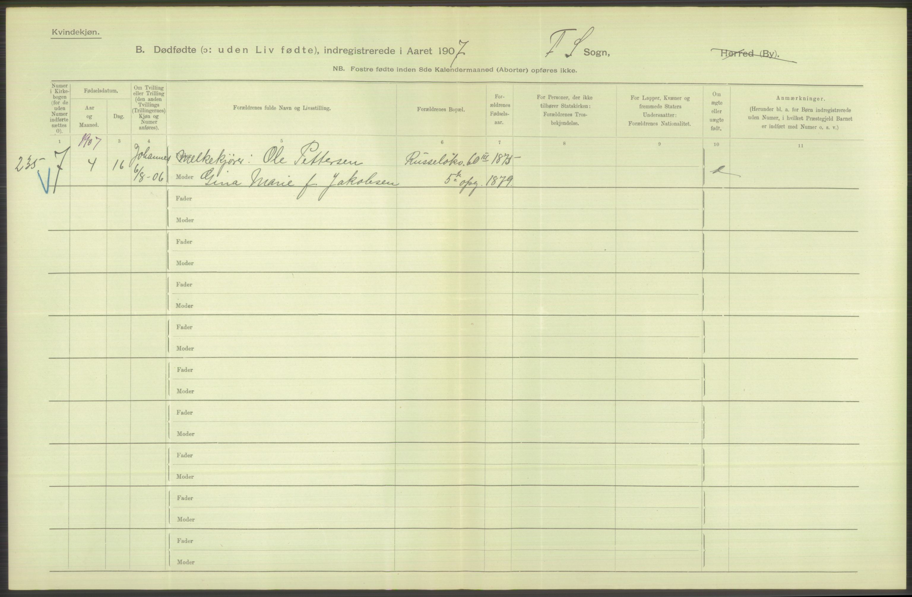 Statistisk sentralbyrå, Sosiodemografiske emner, Befolkning, AV/RA-S-2228/D/Df/Dfa/Dfae/L0010: Kristiania: Døde, dødfødte, 1907, p. 206