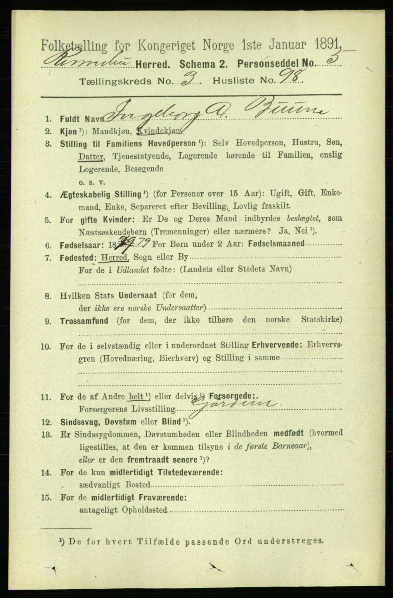 RA, 1891 census for 1635 Rennebu, 1891, p. 1878