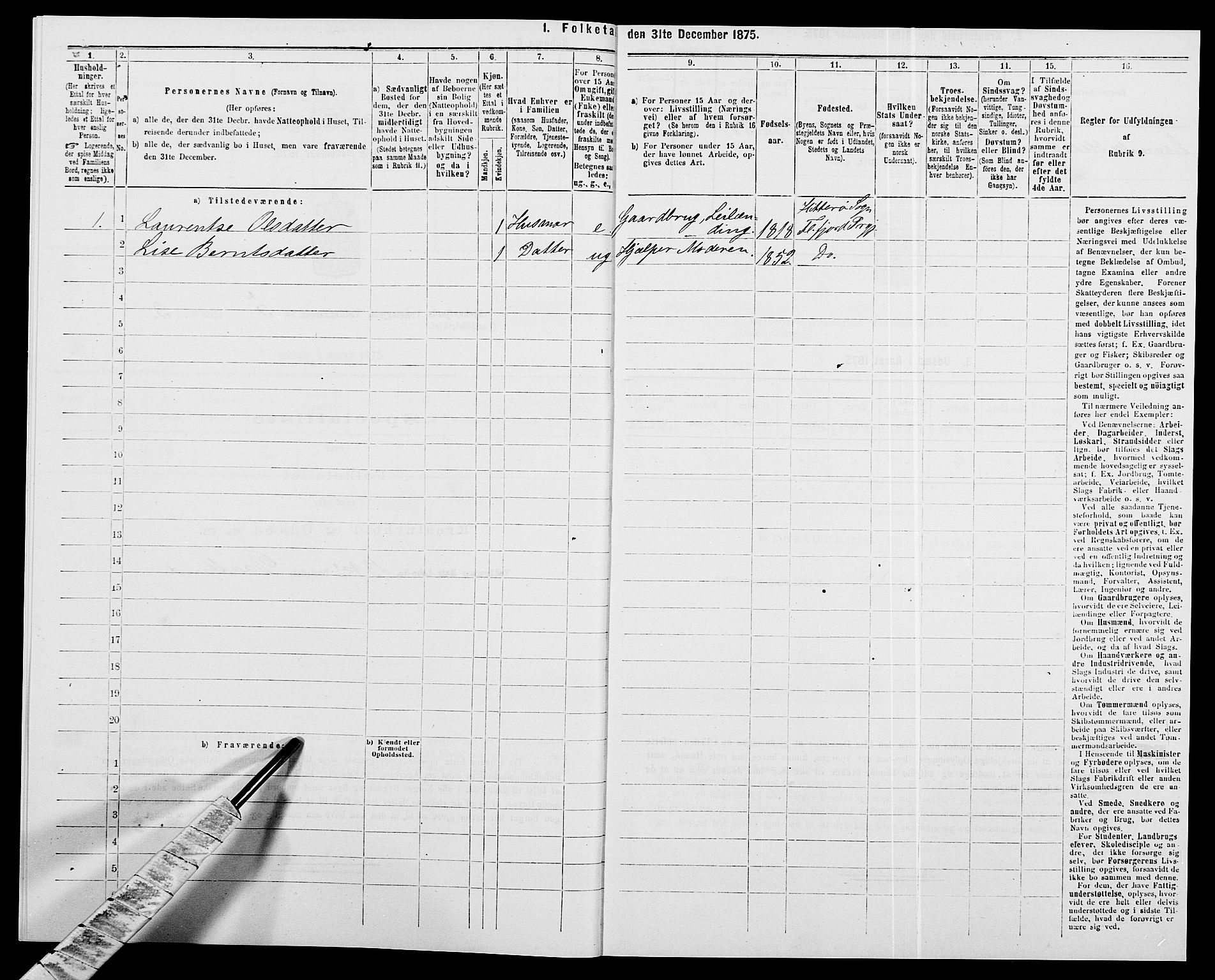 SAK, 1875 census for 1042L Flekkefjord/Nes og Hidra, 1875, p. 697