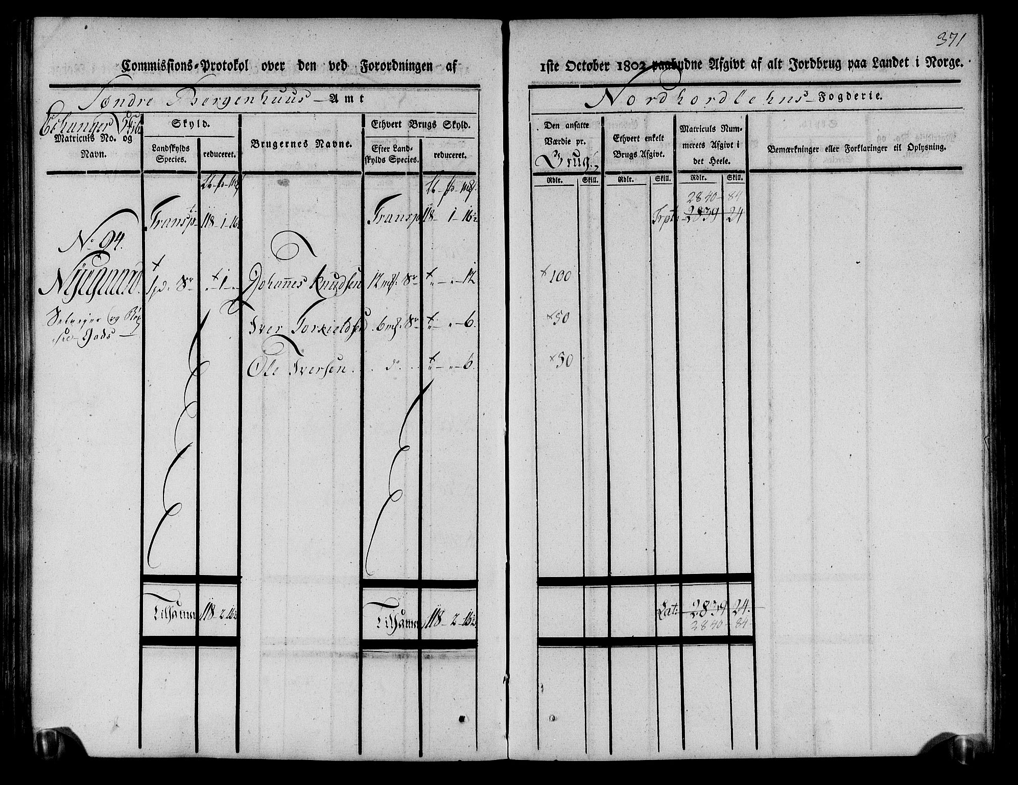 Rentekammeret inntil 1814, Realistisk ordnet avdeling, AV/RA-EA-4070/N/Ne/Nea/L0111: Nordhordland og Voss fogderi. Kommisjonsprotokoll for Nordhordland, 1803, p. 376