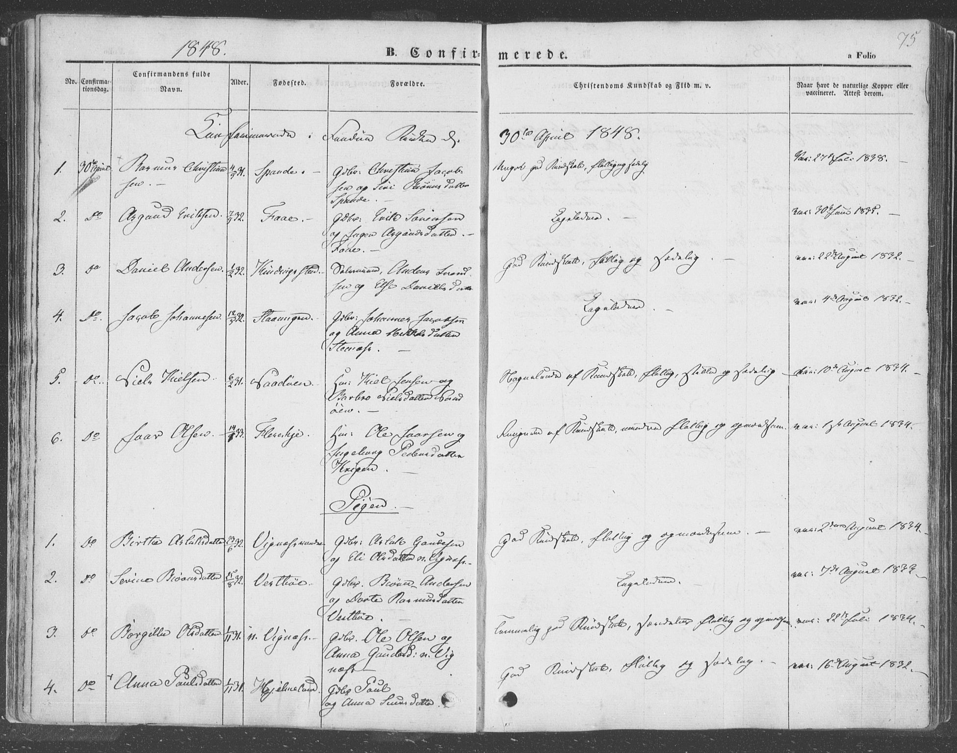 Finnøy sokneprestkontor, SAST/A-101825/H/Ha/Haa/L0007: Parish register (official) no. A 7, 1847-1862, p. 75