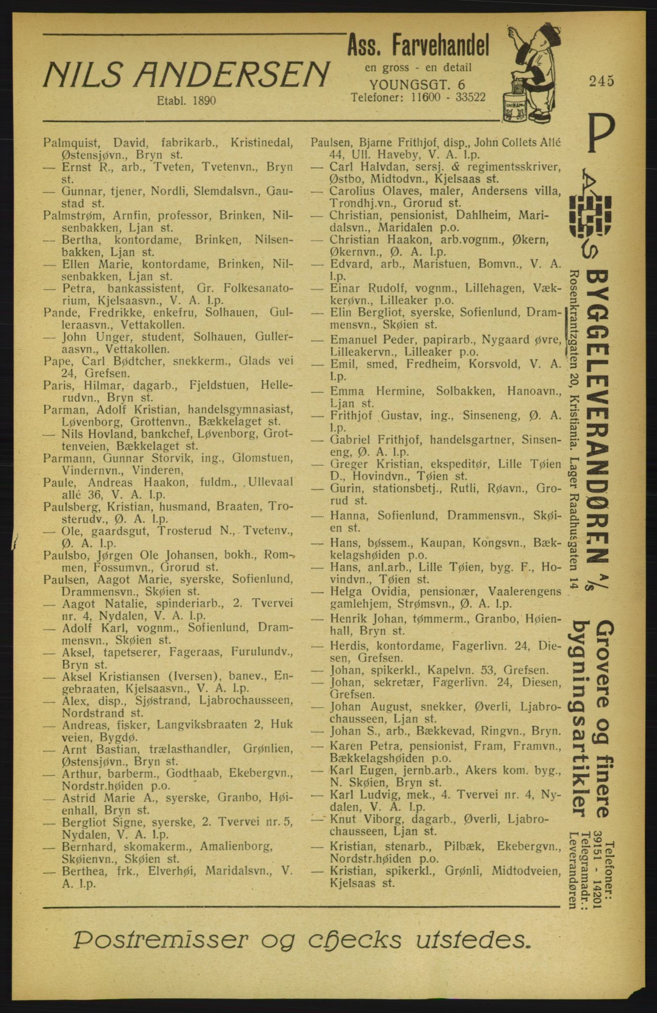 Aker adressebok/adressekalender, PUBL/001/A/002: Akers adressekalender, 1922, p. 245
