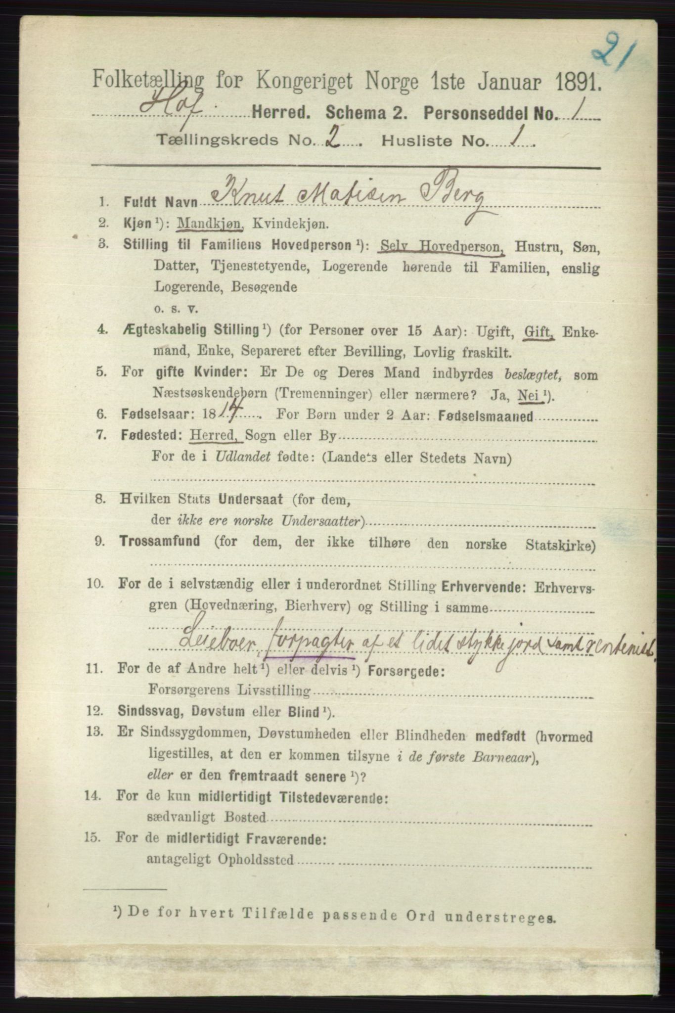 RA, 1891 census for 0714 Hof, 1891, p. 449