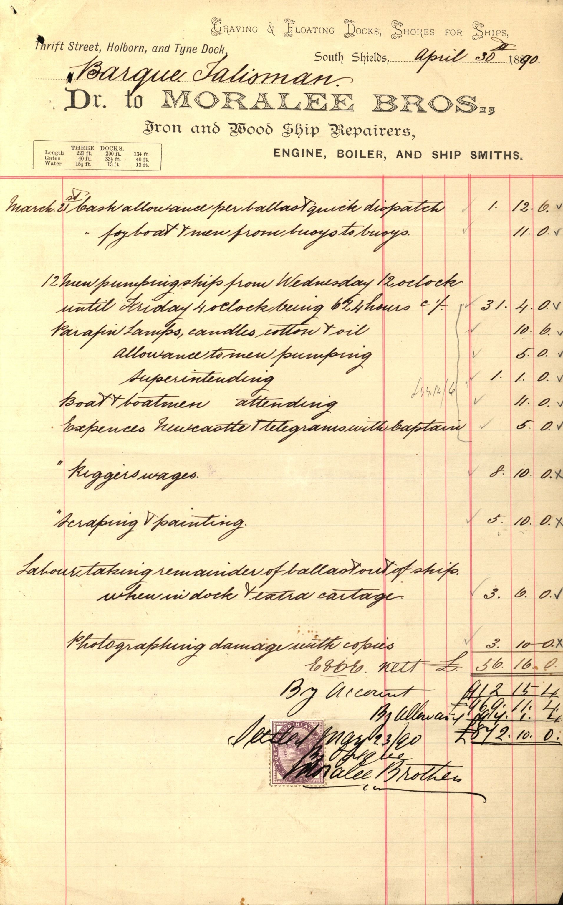 Pa 63 - Østlandske skibsassuranceforening, VEMU/A-1079/G/Ga/L0025/0008: Havaridokumenter / Talisman, Velax, 1890, p. 55