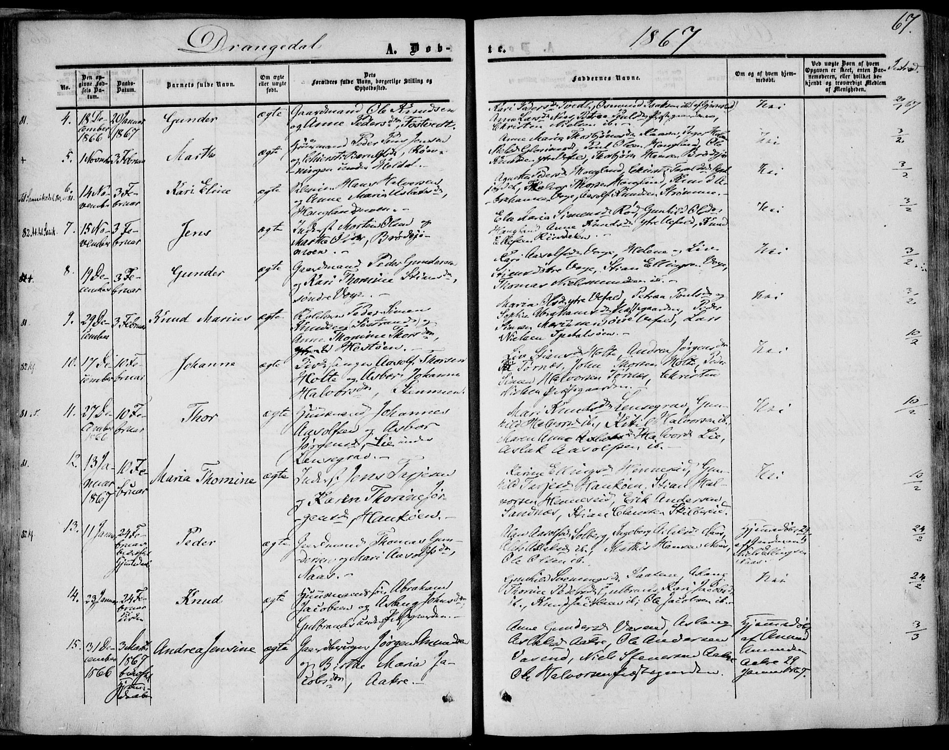 Drangedal kirkebøker, SAKO/A-258/F/Fa/L0008: Parish register (official) no. 8, 1857-1871, p. 67