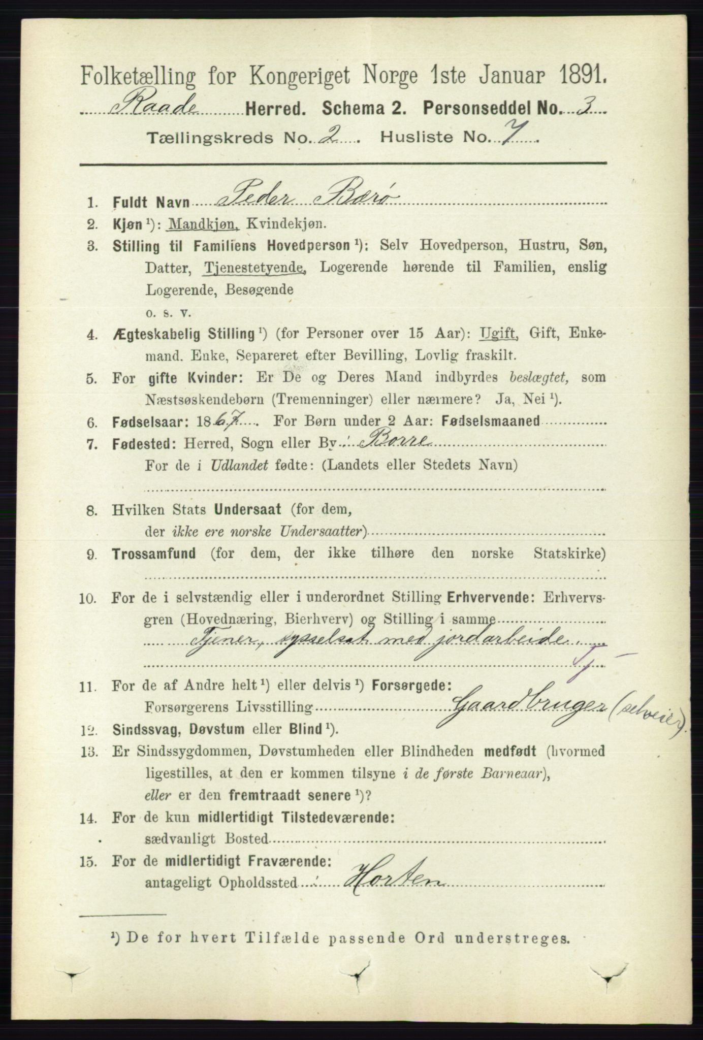 RA, 1891 census for 0135 Råde, 1891, p. 652