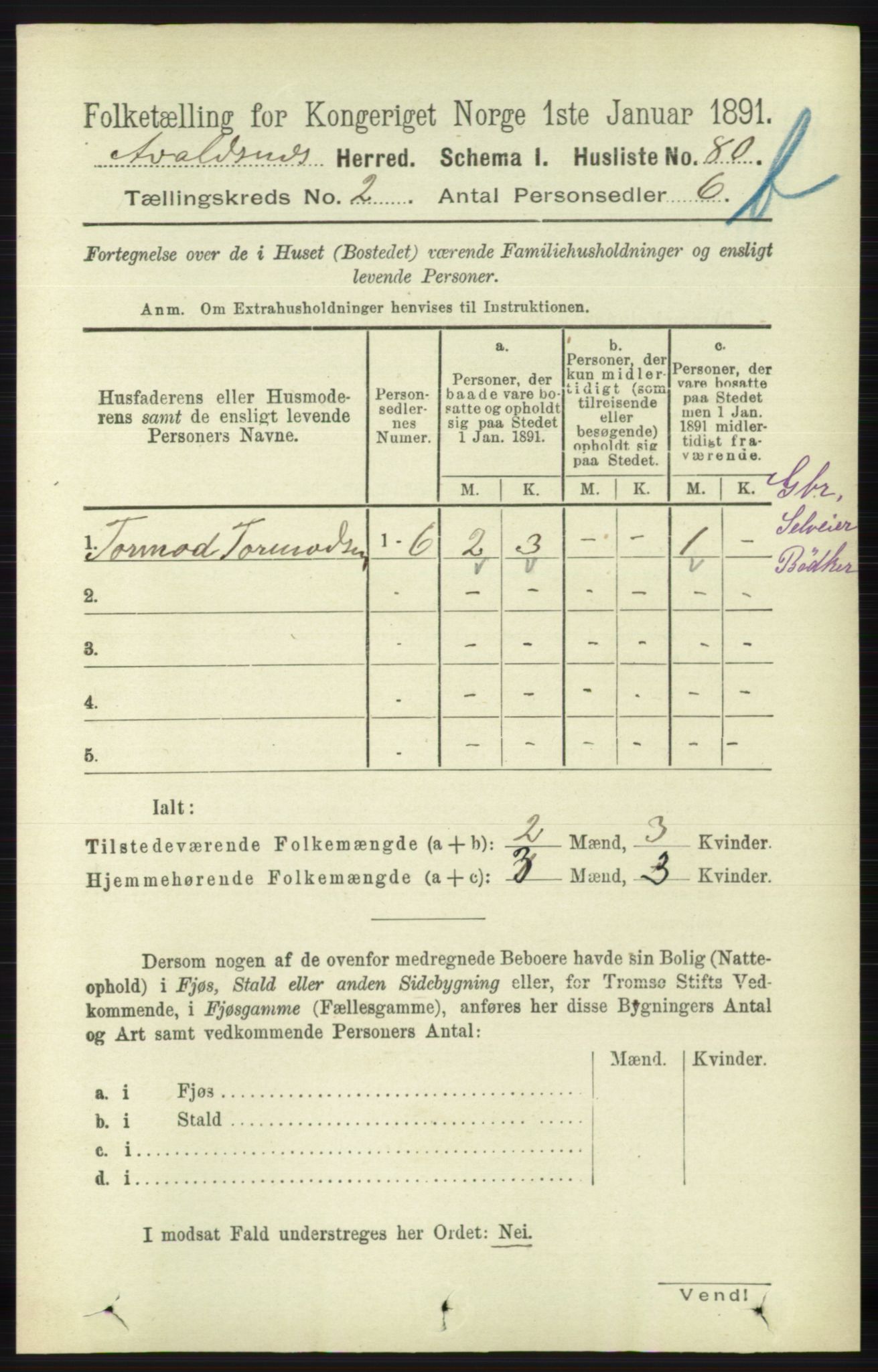 RA, 1891 census for 1147 Avaldsnes, 1891, p. 1969