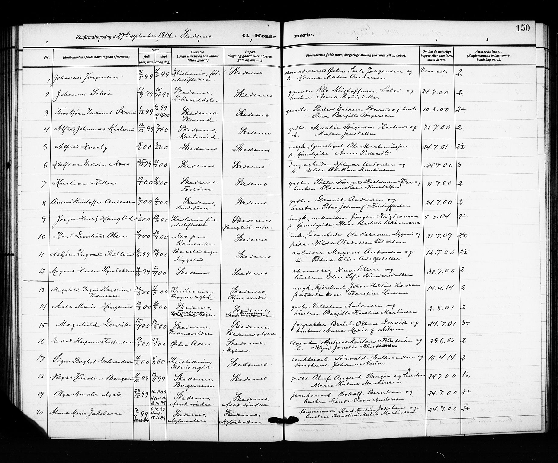 Skedsmo prestekontor Kirkebøker, AV/SAO-A-10033a/G/Ga/L0006: Parish register (copy) no. I 6, 1912-1926, p. 150
