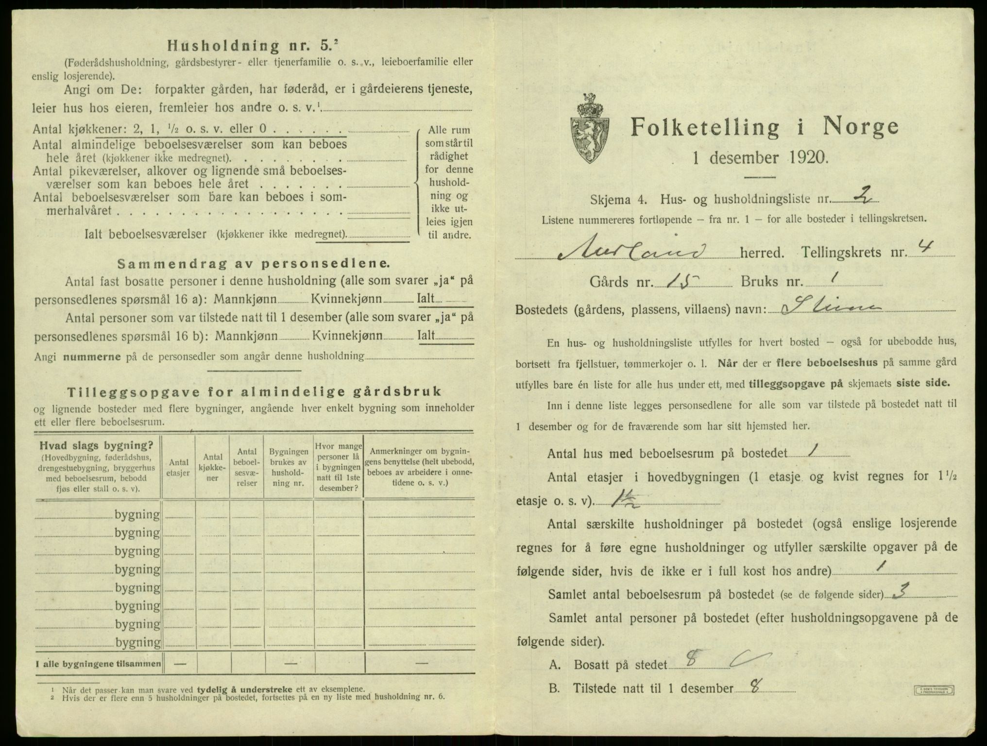 SAB, 1920 census for Aurland, 1920, p. 328