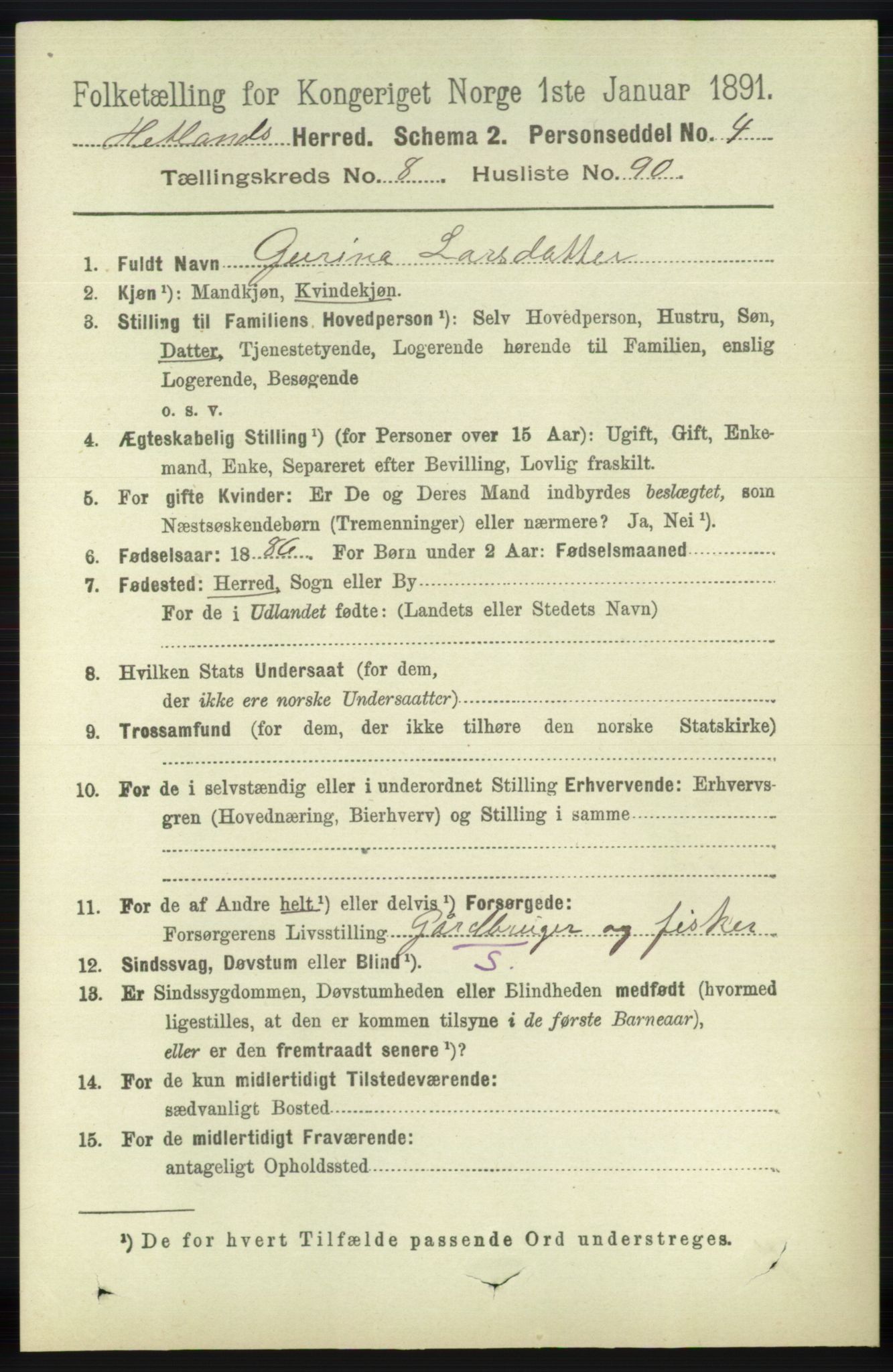 RA, 1891 census for 1126 Hetland, 1891, p. 4992