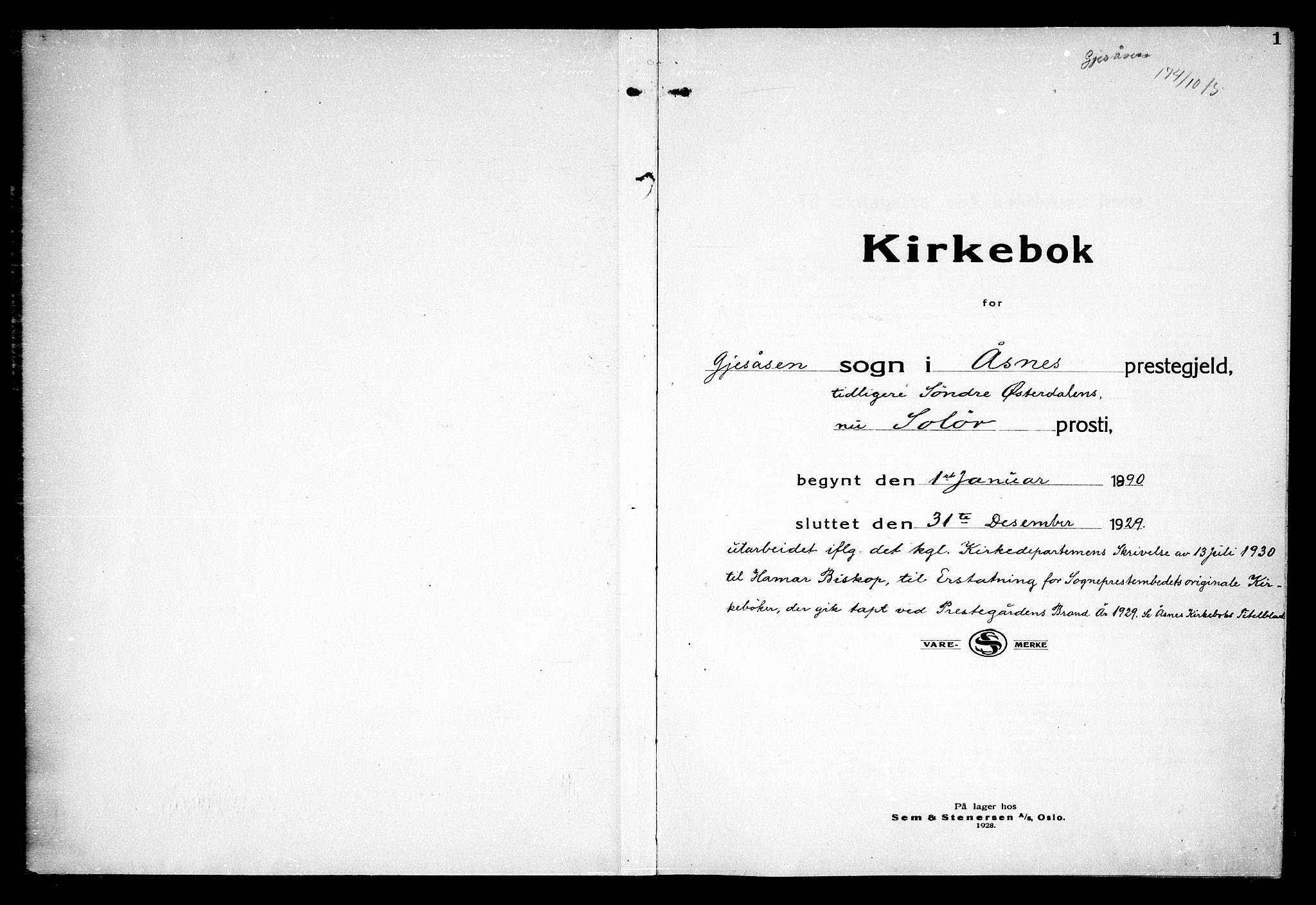 Åsnes prestekontor, AV/SAH-PREST-042/H/Ha/Haa/L0000D: Parish register (official) no. 0B, 1890-1929, p. 1