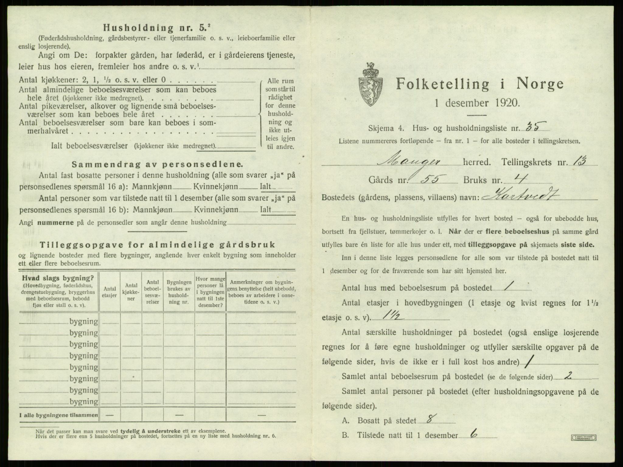 SAB, 1920 census for Manger, 1920, p. 1082