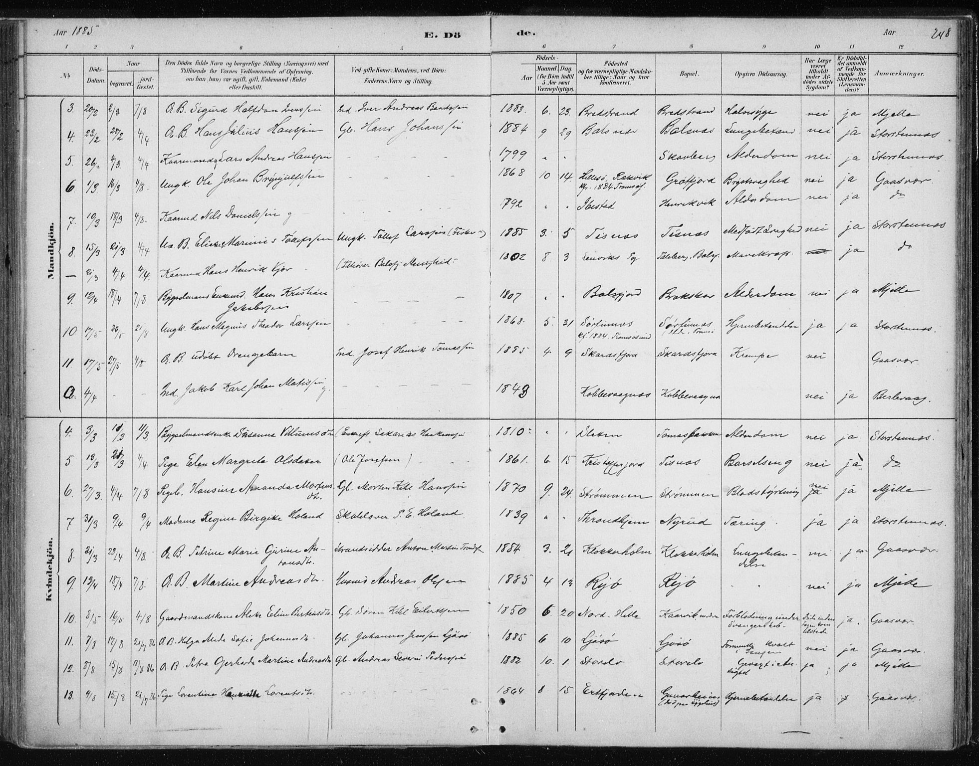 Tromsøysund sokneprestkontor, SATØ/S-1304/G/Ga/L0004kirke: Parish register (official) no. 4, 1880-1888, p. 248