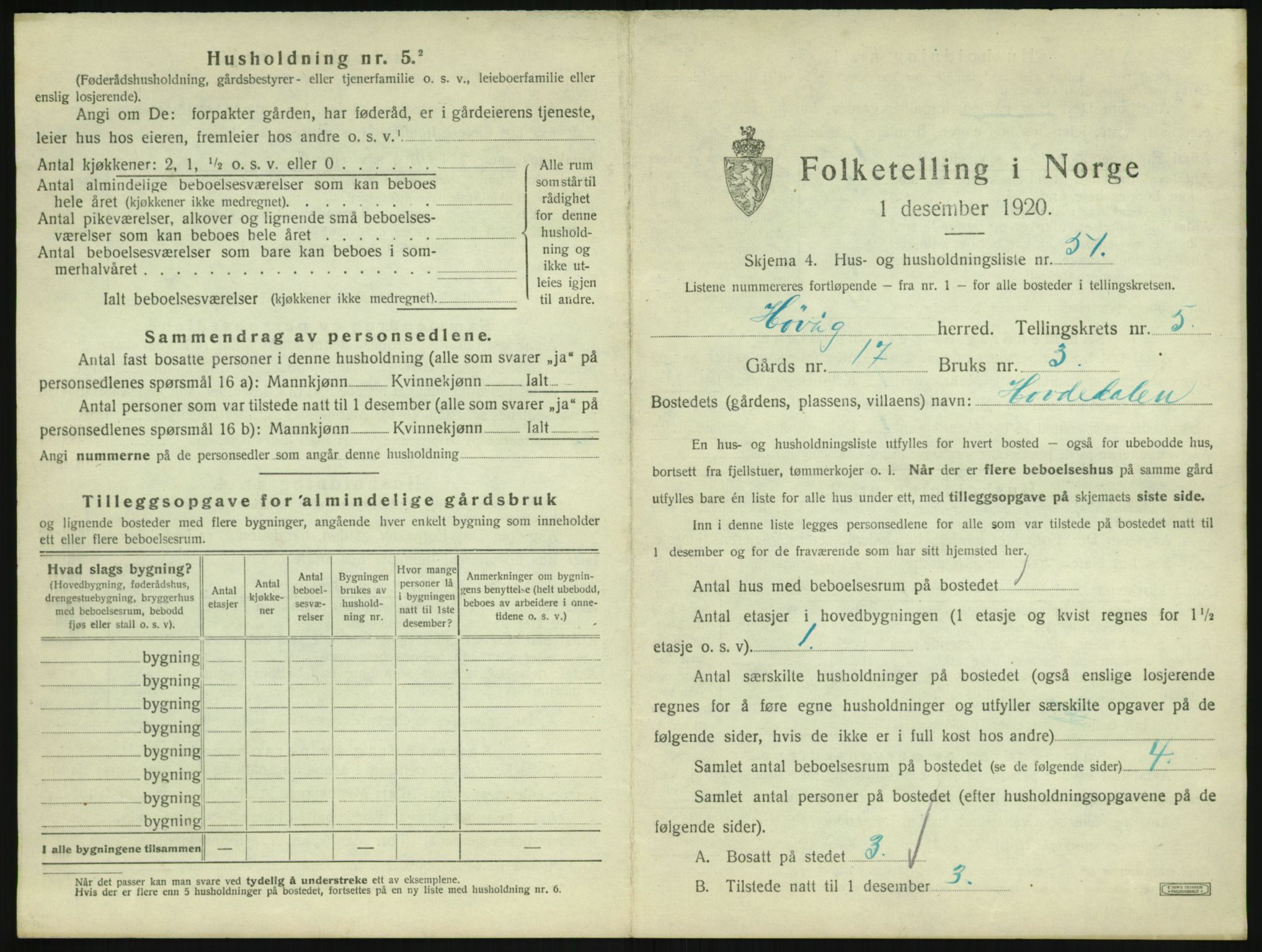 SAK, 1920 census for Høvåg, 1920, p. 492