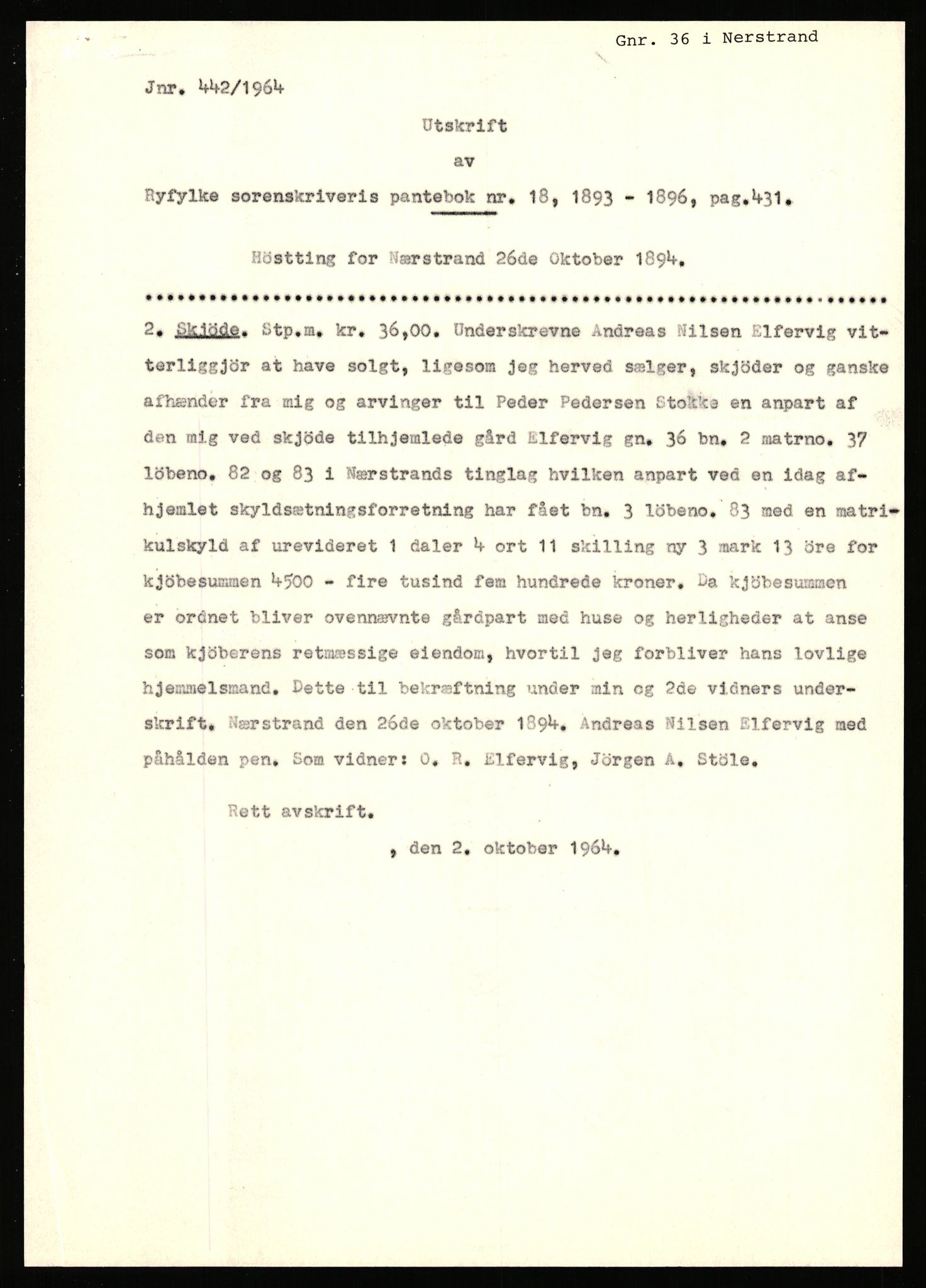 Statsarkivet i Stavanger, SAST/A-101971/03/Y/Yj/L0017: Avskrifter sortert etter gårdsnavn: Eigeland østre - Elve, 1750-1930, p. 422