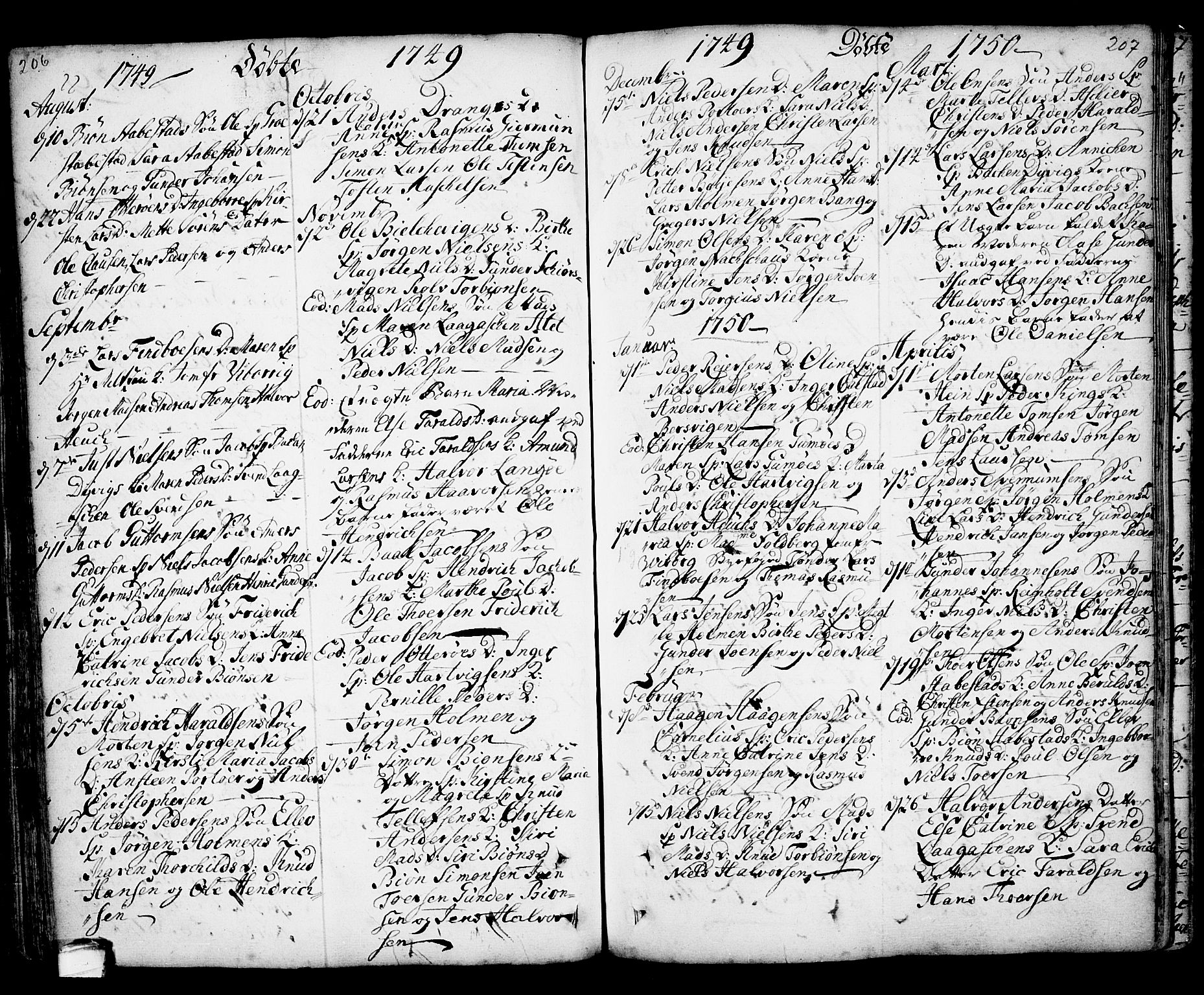 Kragerø kirkebøker, SAKO/A-278/F/Fa/L0001: Parish register (official) no. 1, 1702-1766, p. 206-207