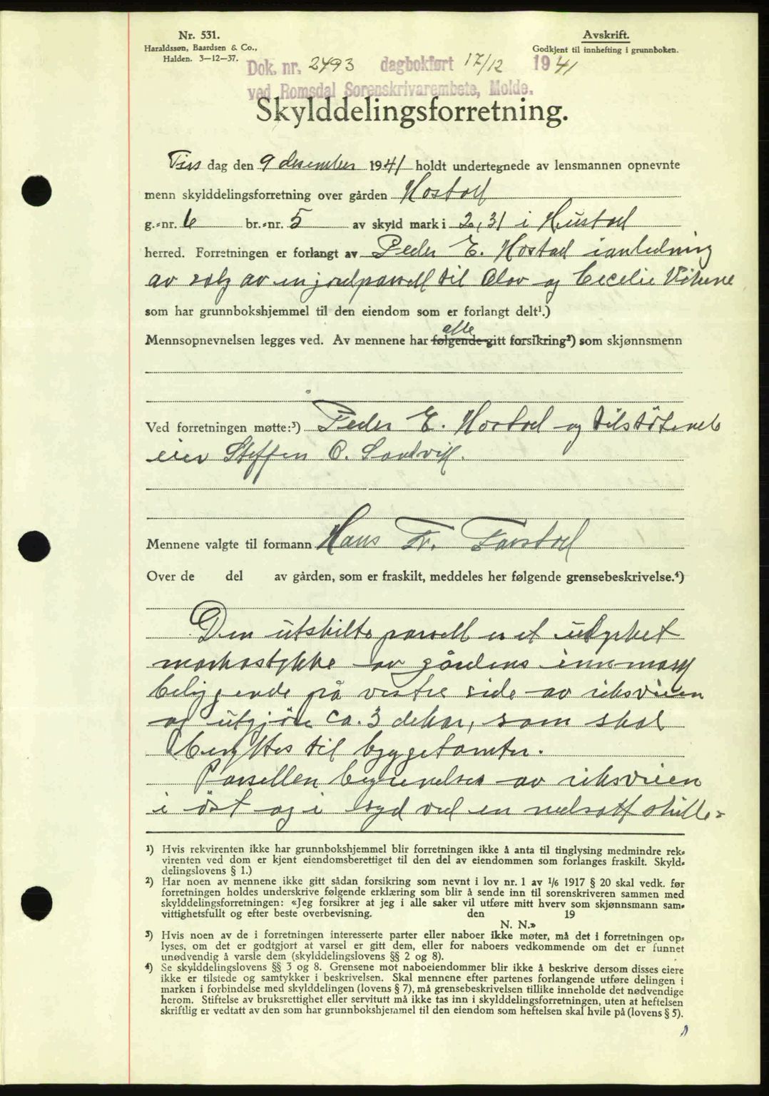 Romsdal sorenskriveri, AV/SAT-A-4149/1/2/2C: Mortgage book no. A11, 1941-1942, Diary no: : 2493/1941