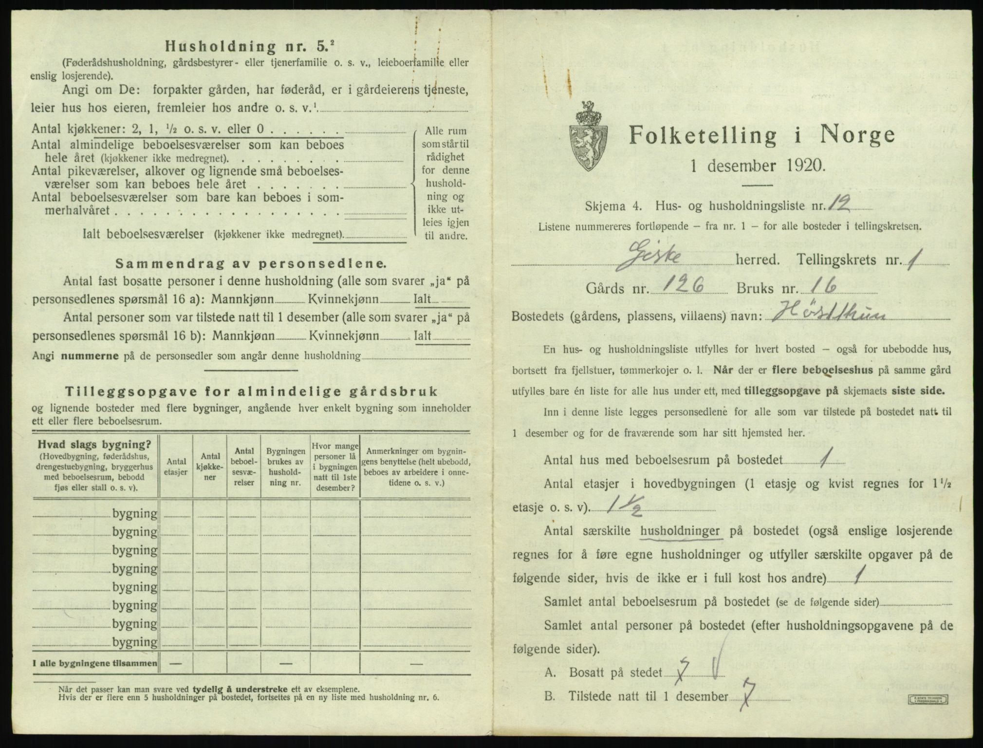 SAT, 1920 census for Giske, 1920, p. 50